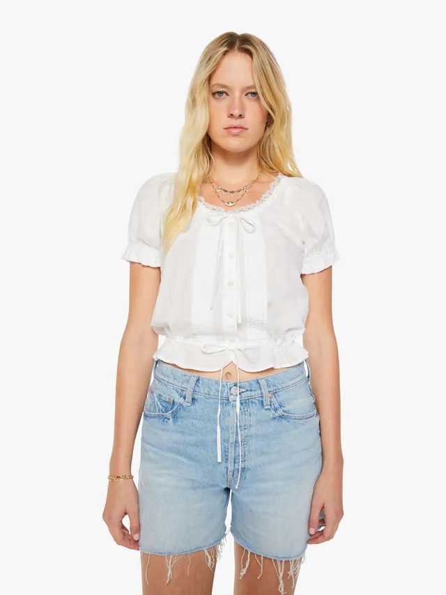 Mother The Love Letter Puff Bluse Weiß Cropped Baumwolle