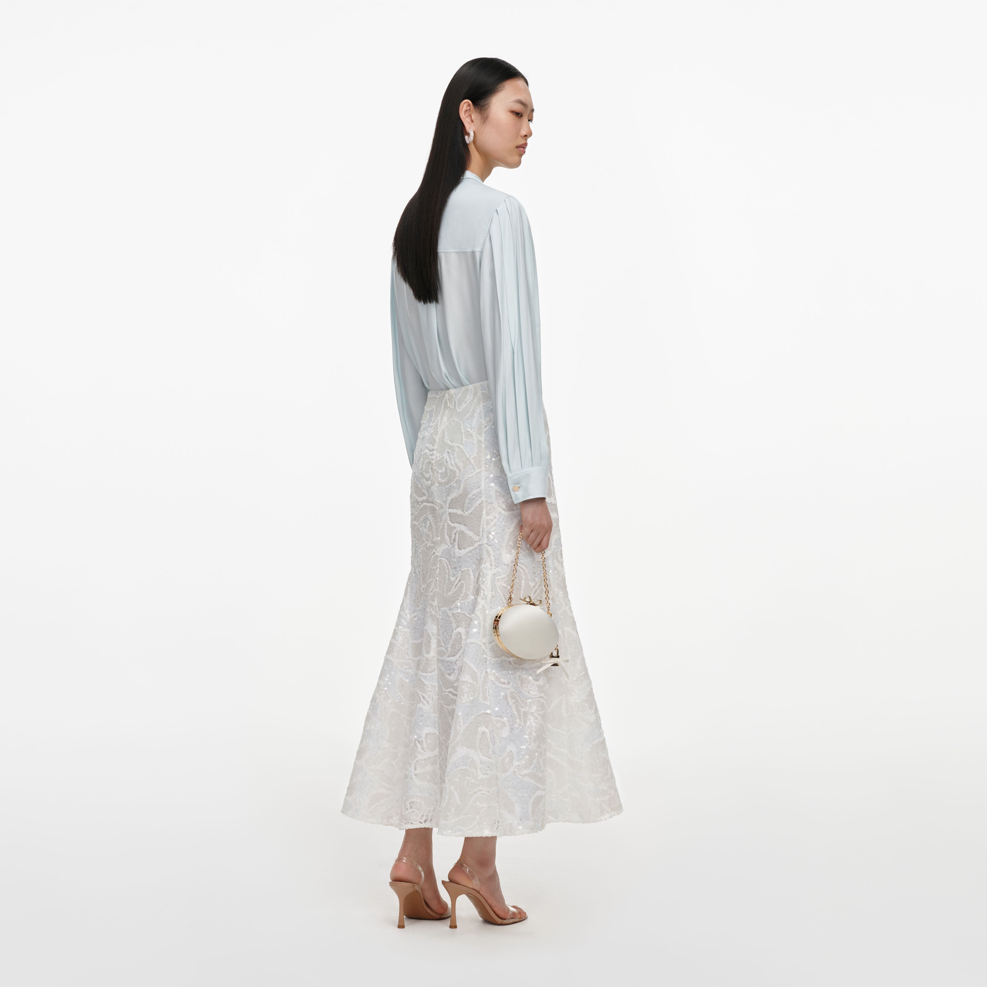 Self Portrait White Sequin Lace Midi Rock Weiß Pailletten UK 6