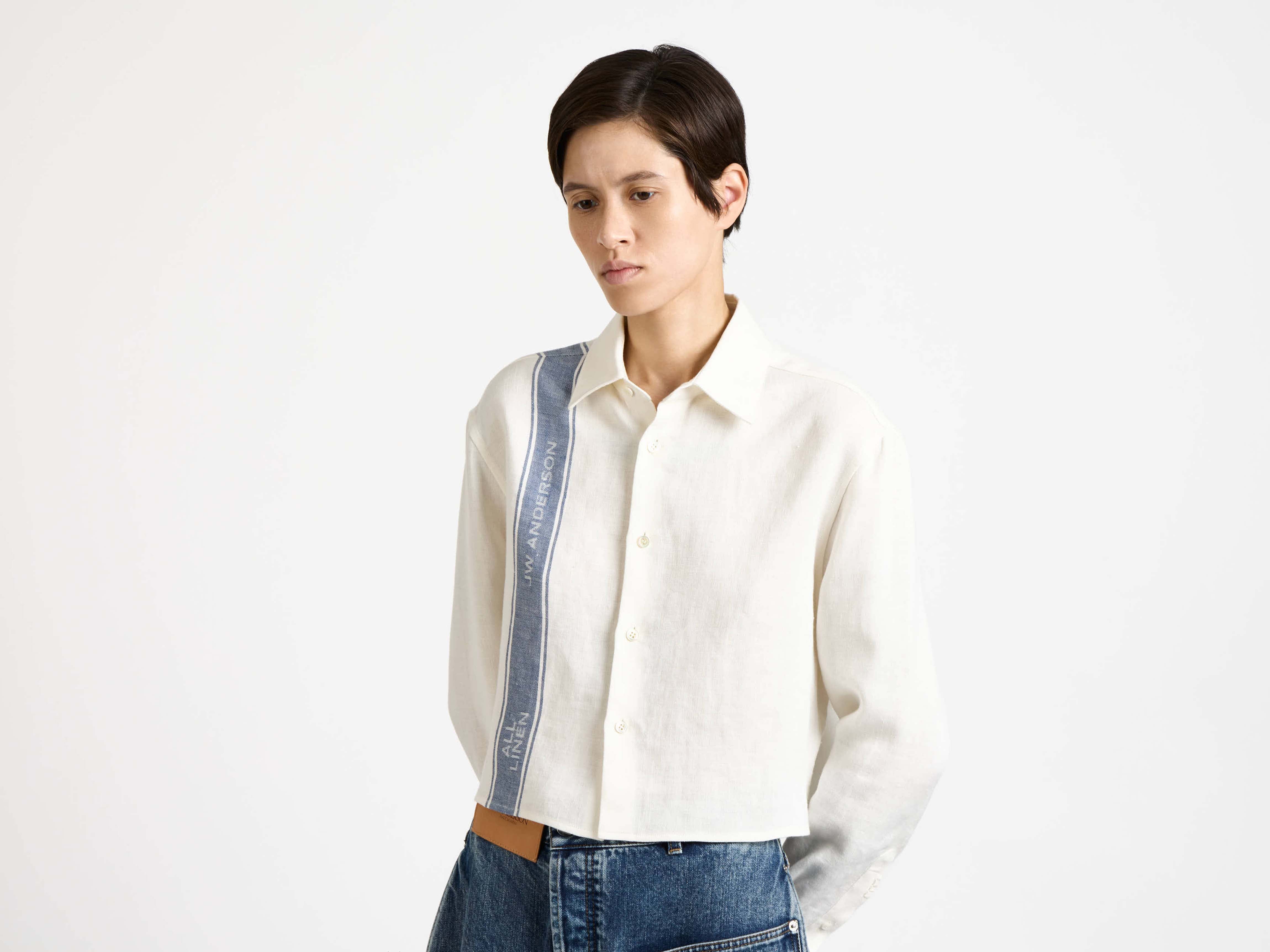 J.W.Anderson Shirts Cropped Shirt weiss-blau Leinen