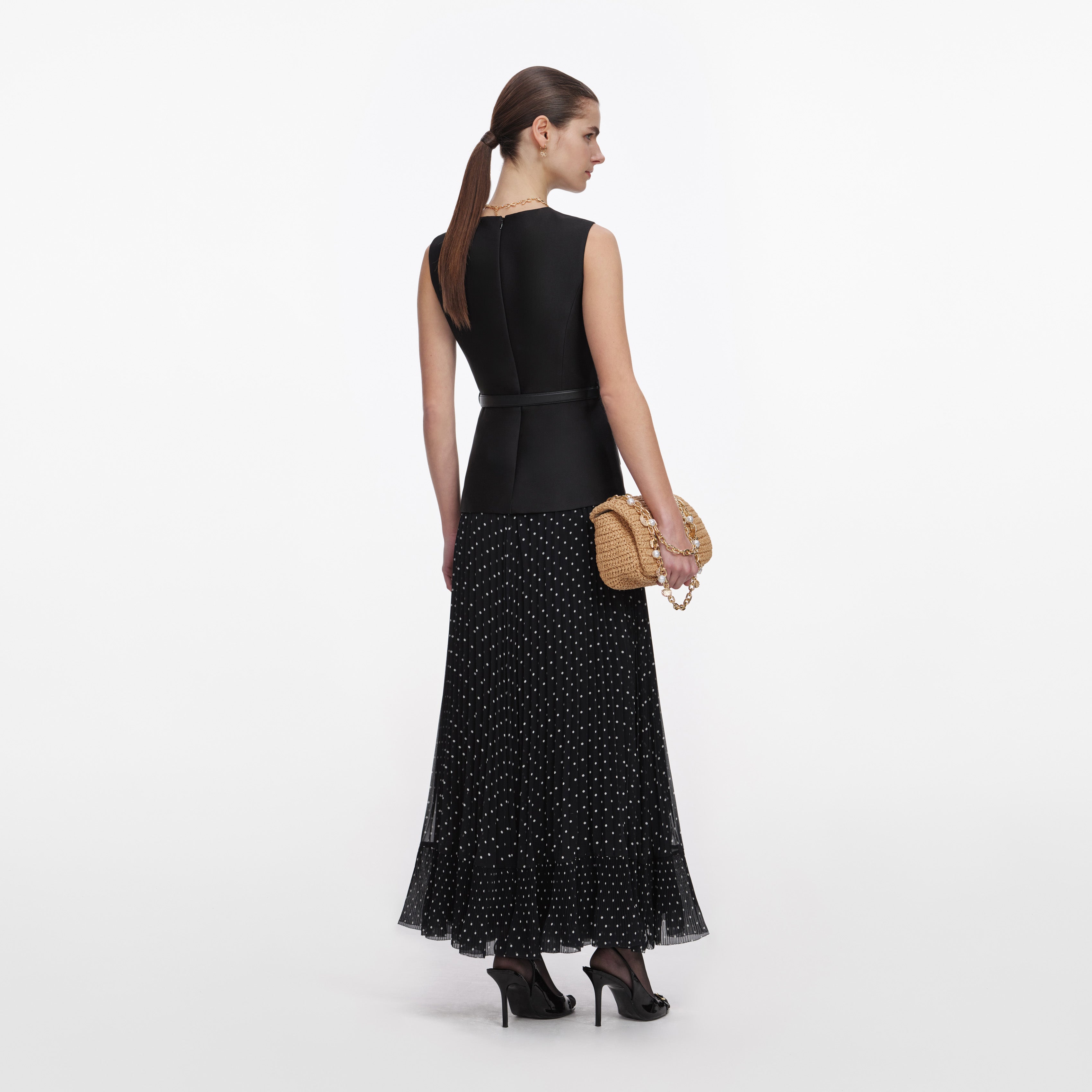 Self Portrait Dresses Black Taffeta Polka Dot Midi Kleid UK 8 Taft