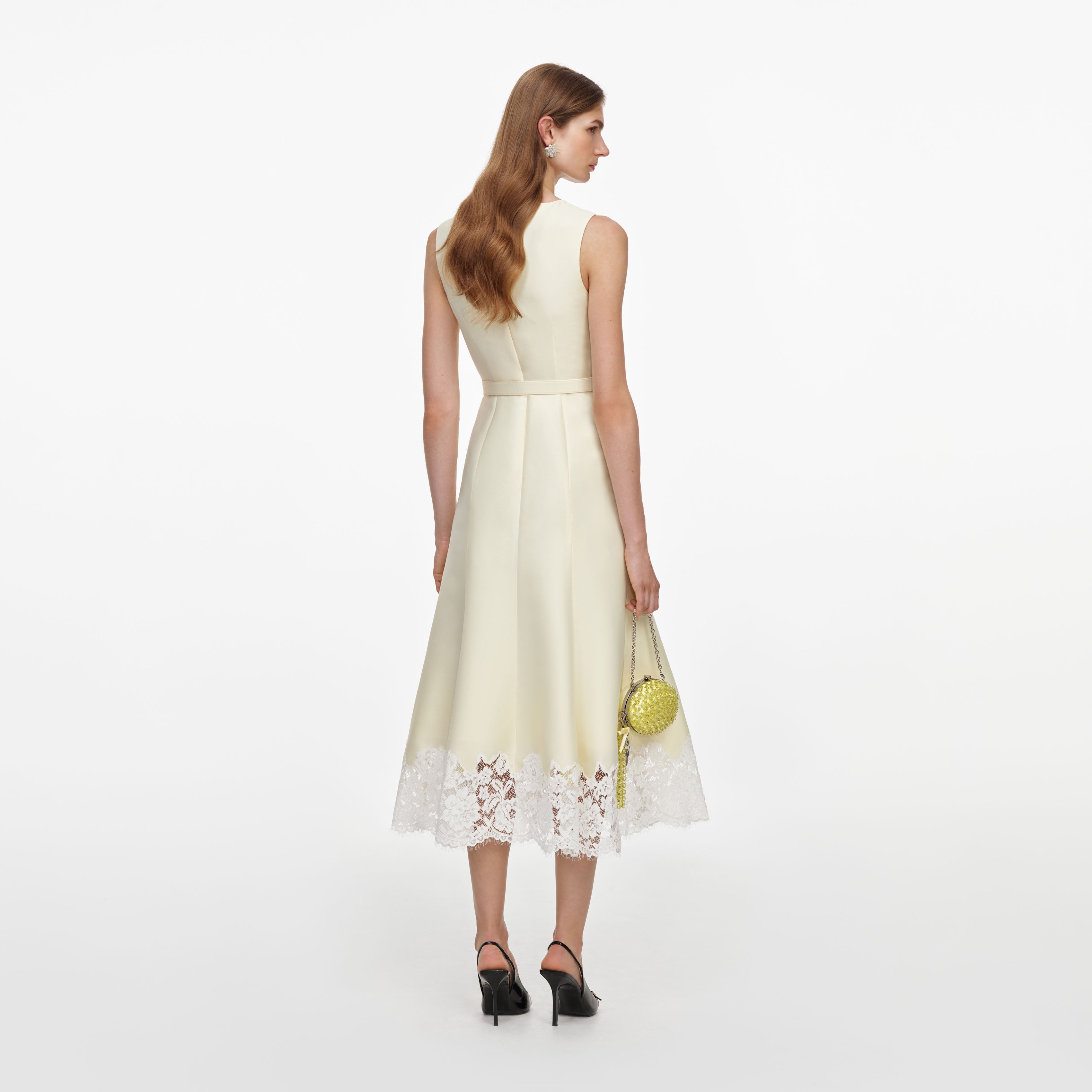 Self Portrait Yellow Taffeta Lace Midikleid Gelb Taft