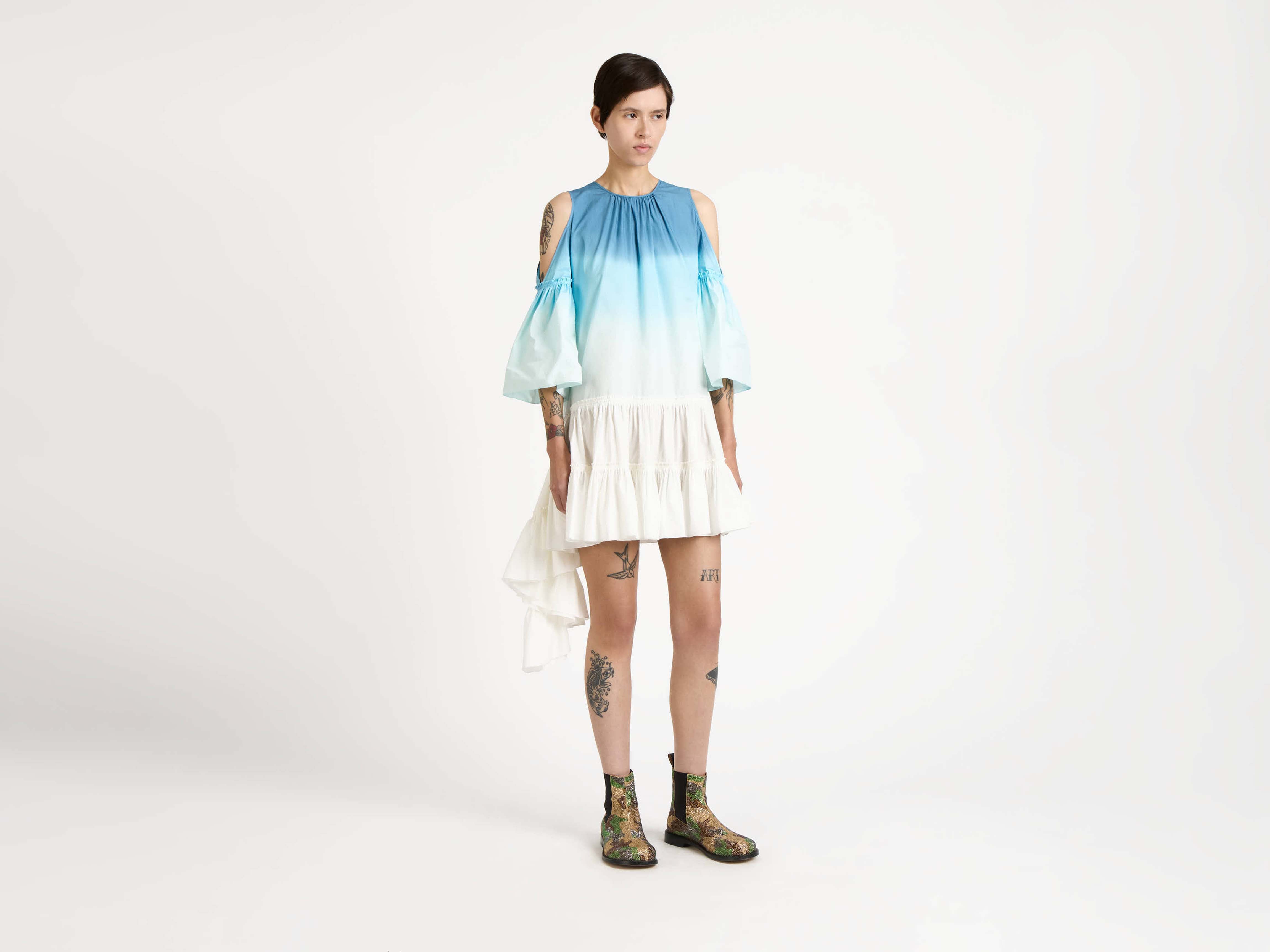 J.W.Anderson Dip Dye Ruffle Kleid Weiß Blau Baumwolle