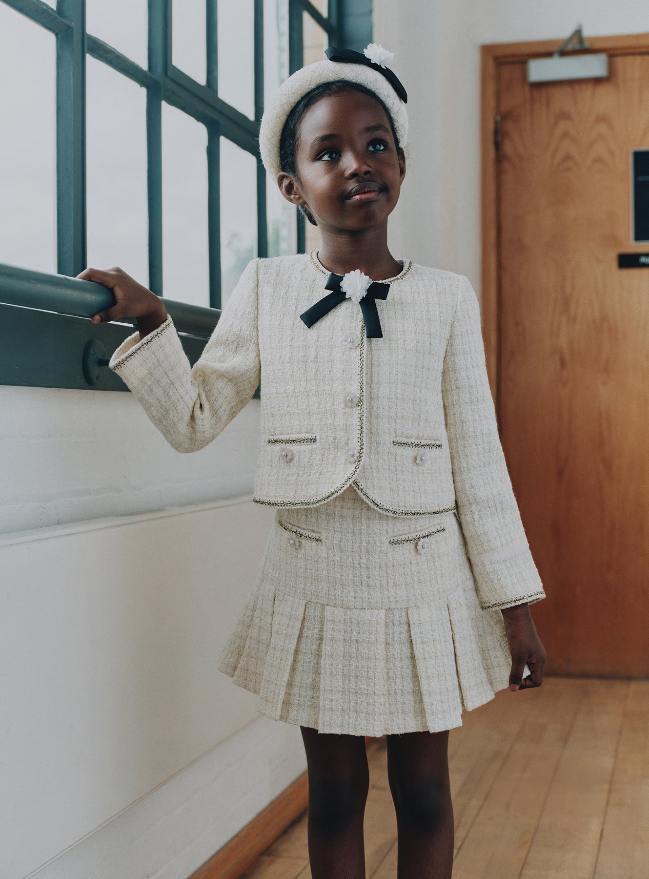 Self Portrait Boucle Jacke Creme Schleife 5/6 Kinder