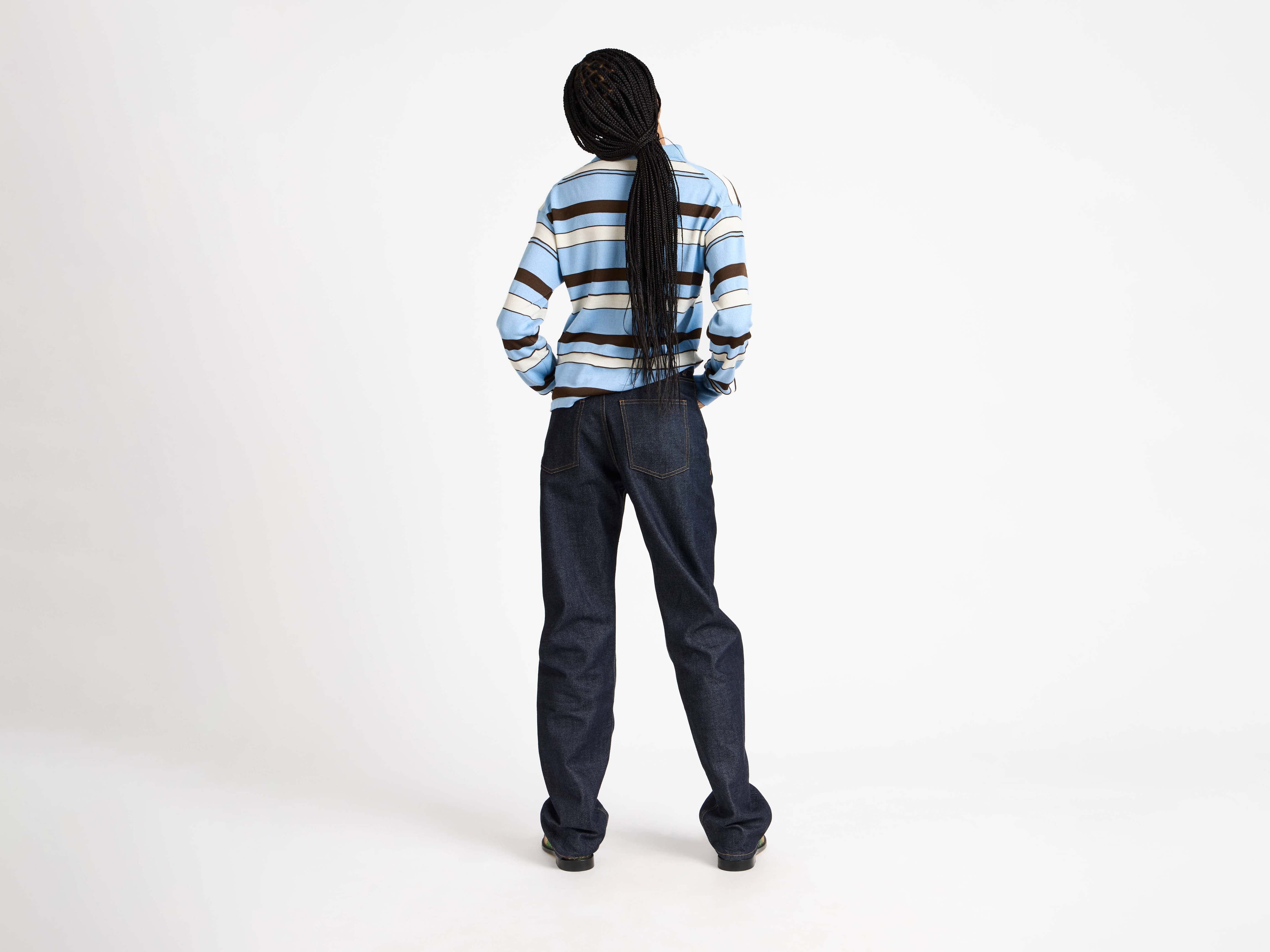 J.W.Anderson Rugby Polo Top Misty Blue Streifen Strick