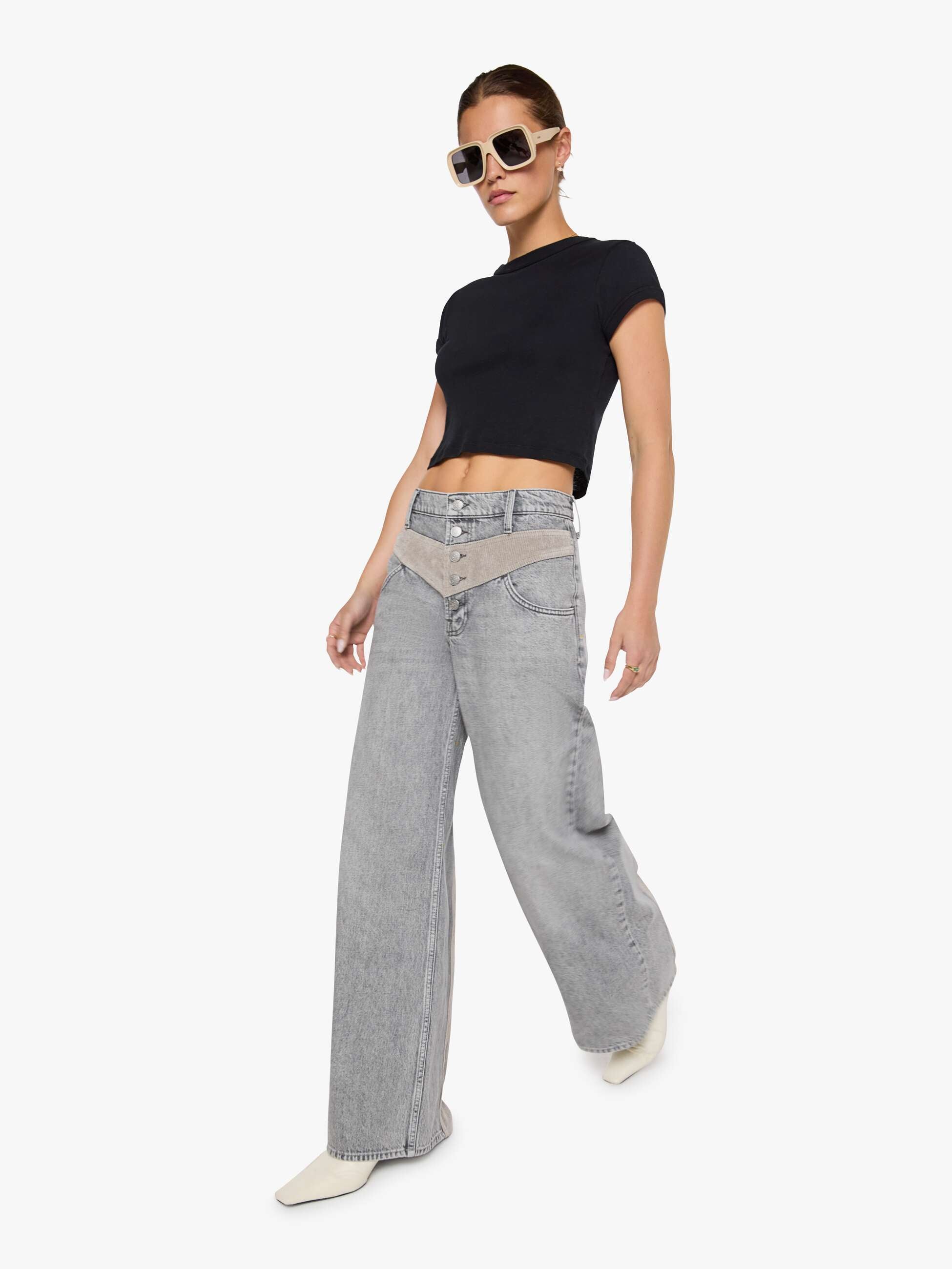 Mother Snacks Mix Jeans Rocky Road Grau Wide Leg