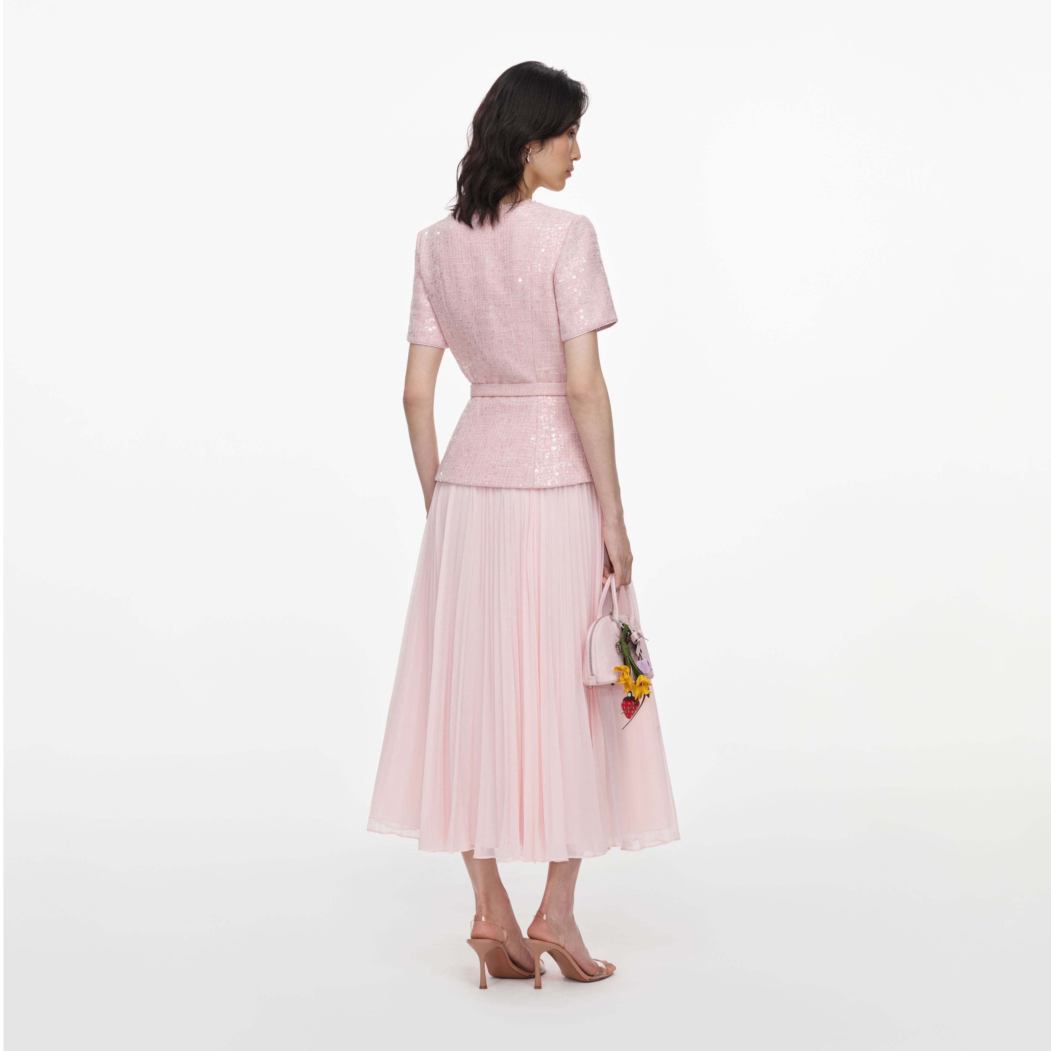 Self Portrait Pink Sequin Boucle Midikleid Rosa UK 4-16 Pailletten