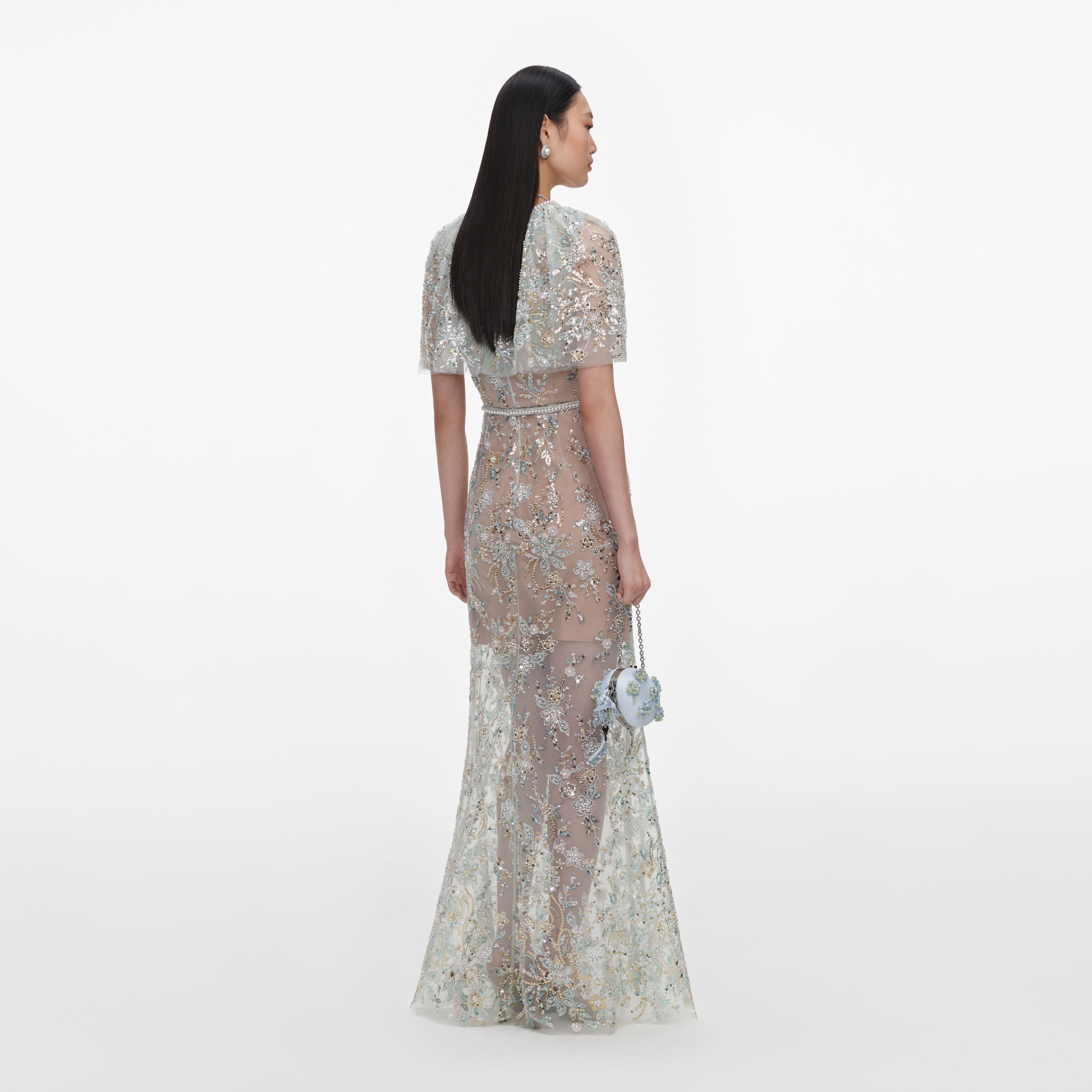Self Portrait Cape Maxikleid Mint Pailletten UK 8