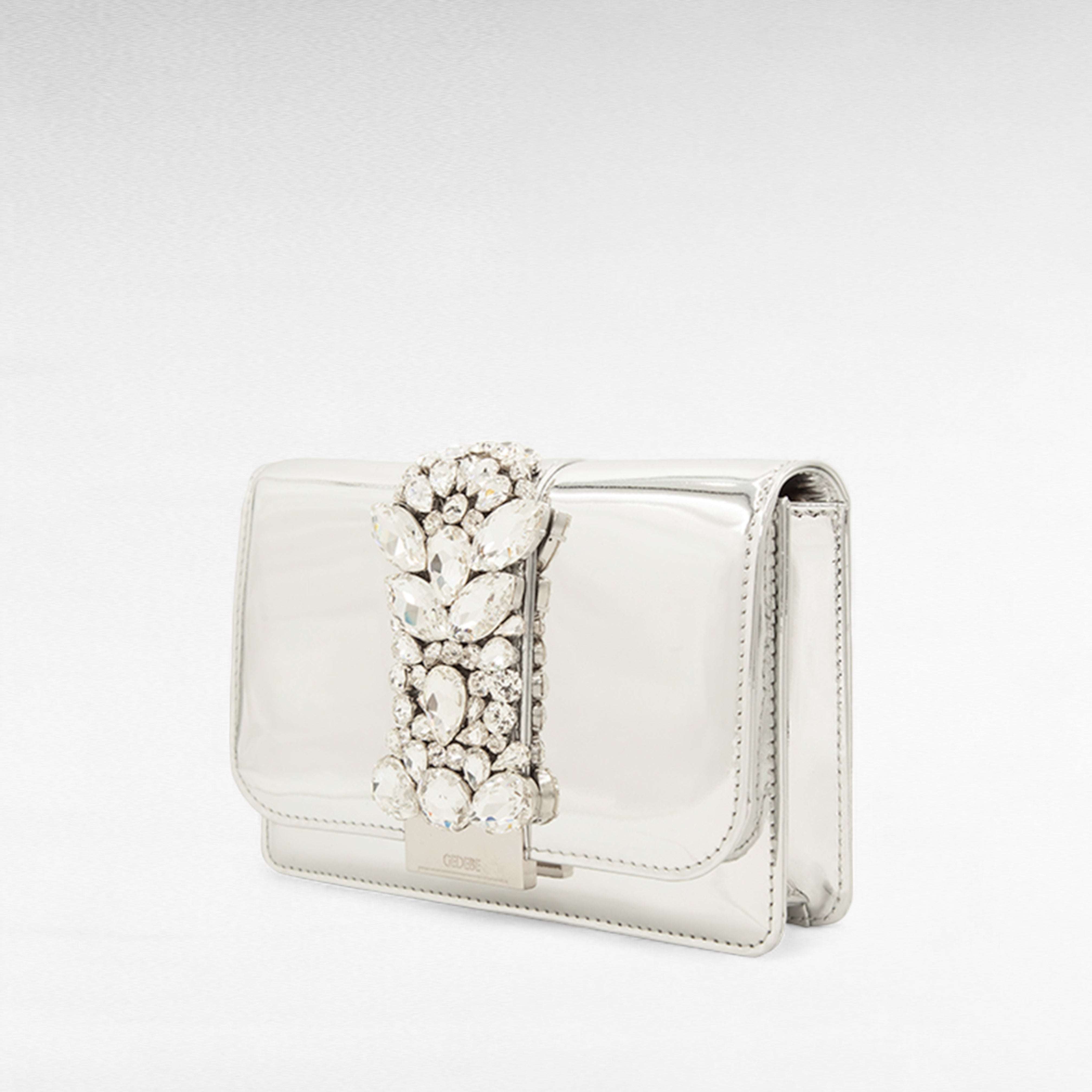 Gedebe Cliky Clutch Spiegelleder Silber 21x15cm