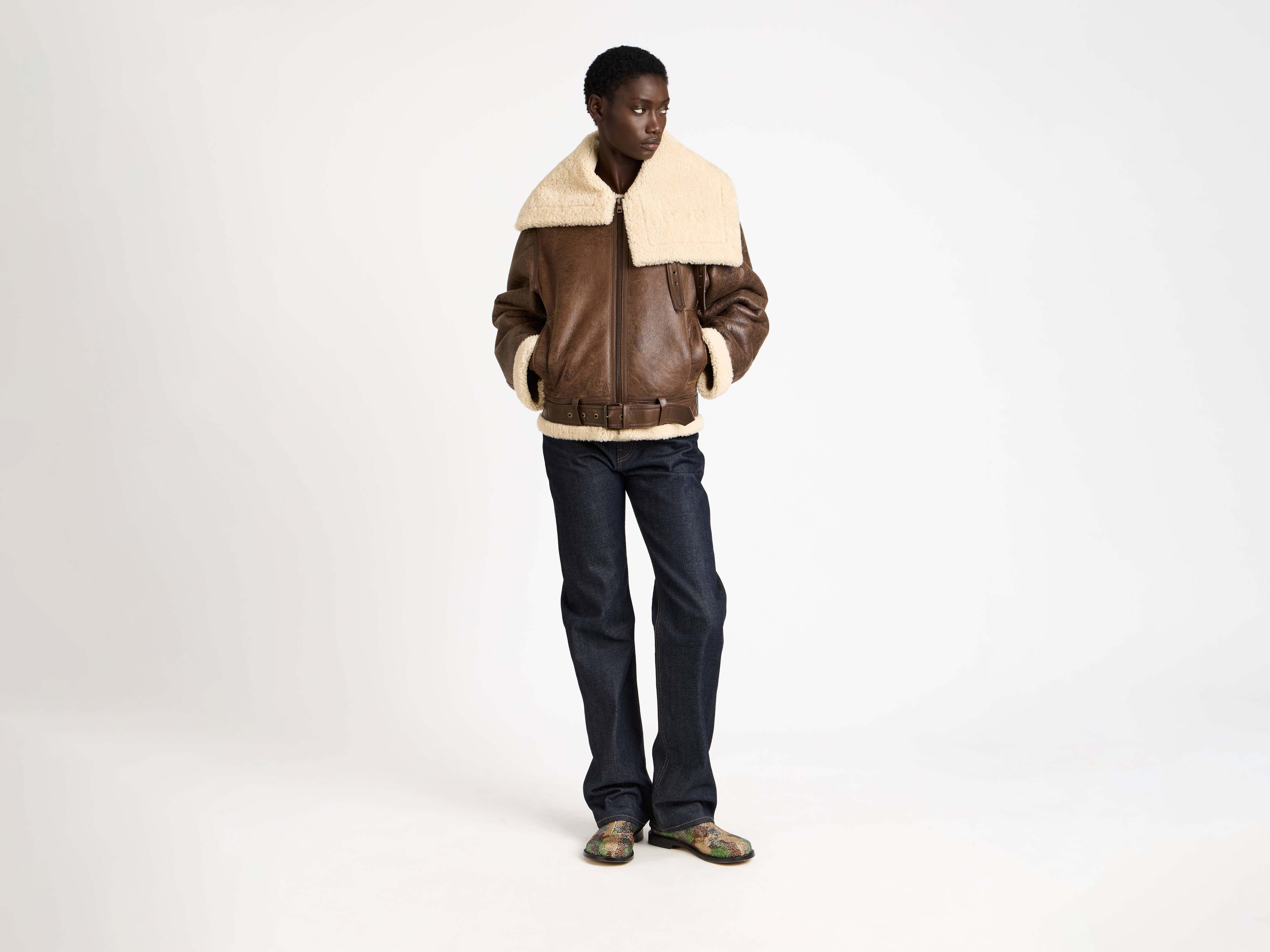 J.W.Anderson Shearling Lederjacke Damen Braun Lammfell