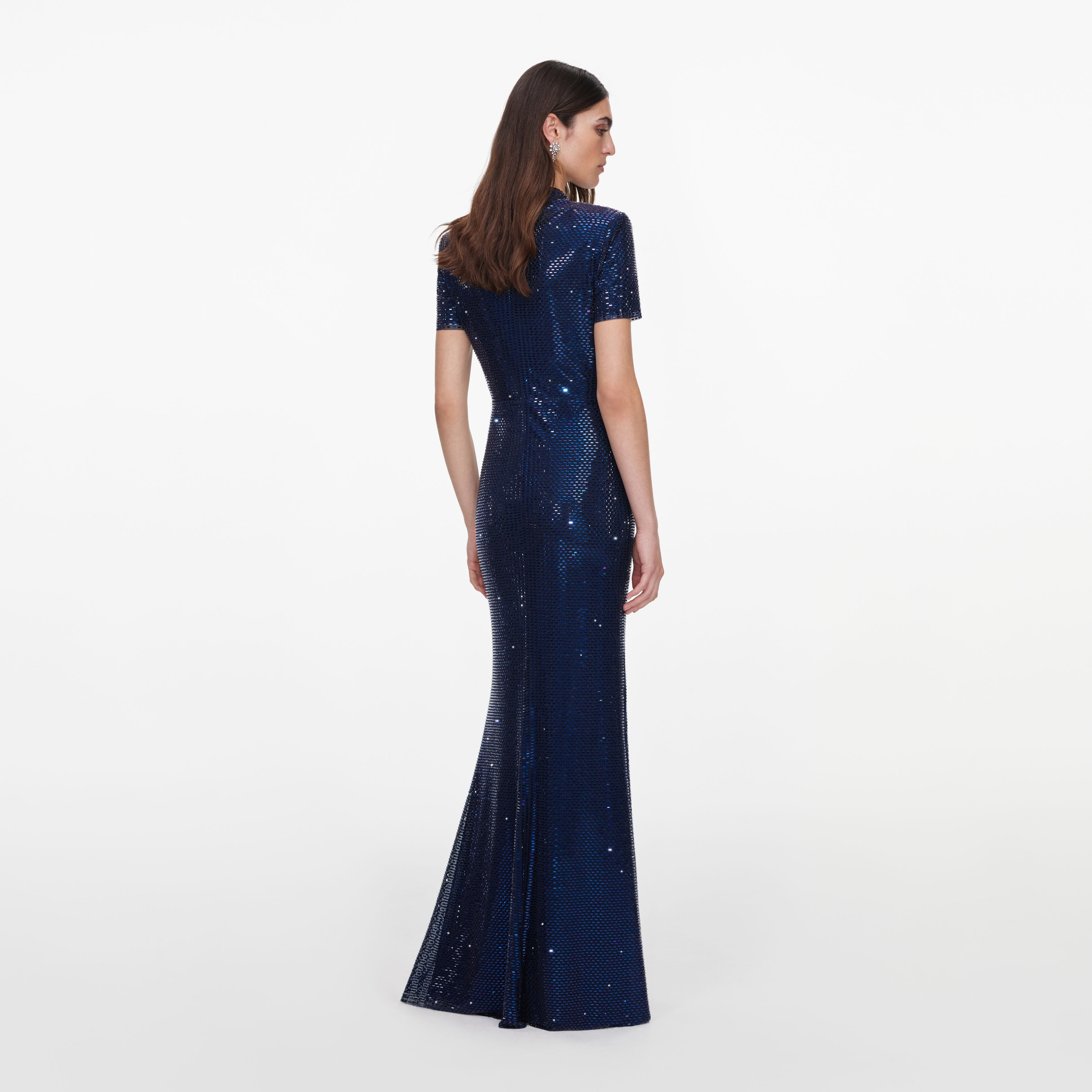 Self Portrait Dresses Navy Rhinestone Mesh Twist Maxikleid Blau