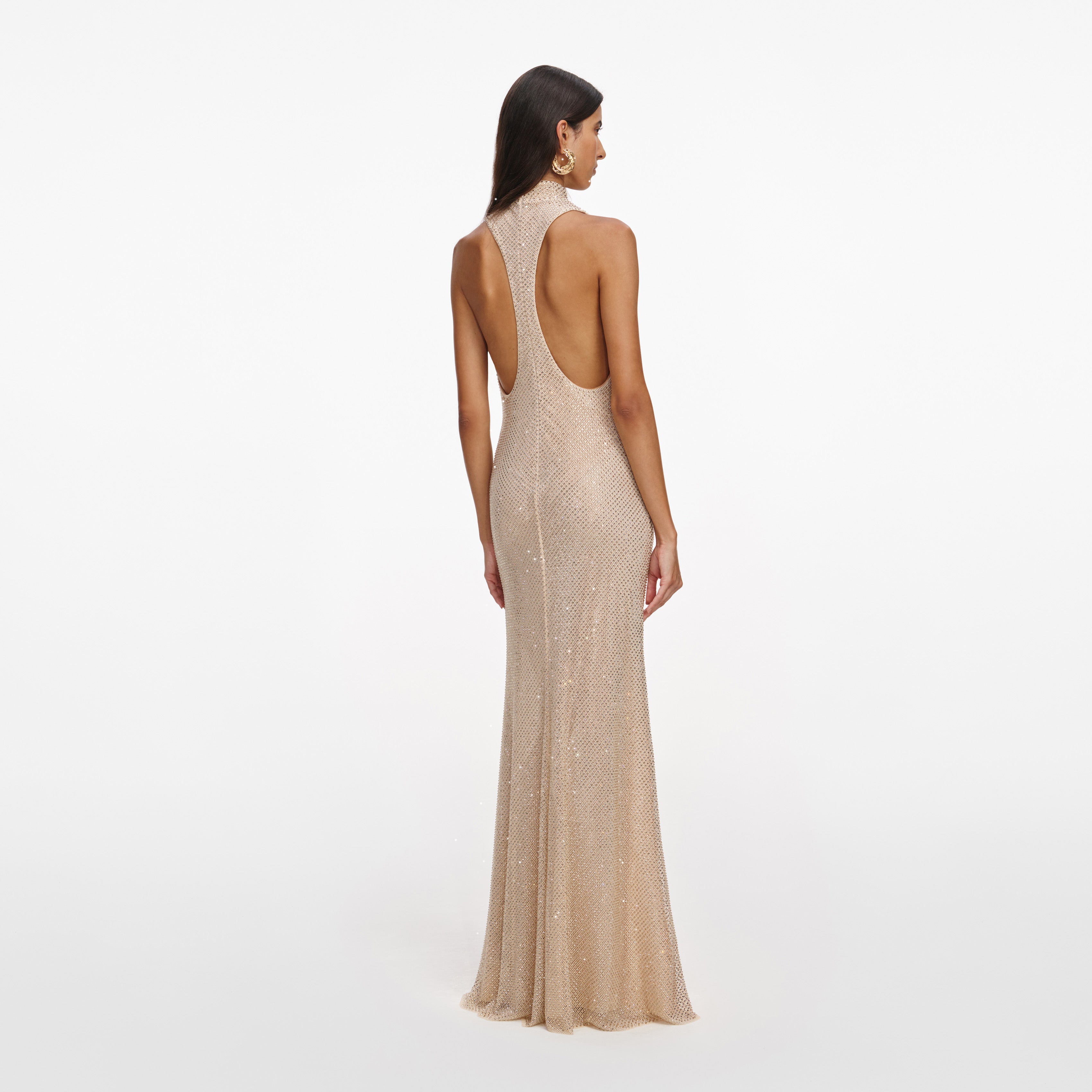 Self Portrait Champagne Rhinestone Maxi Kleid champagner