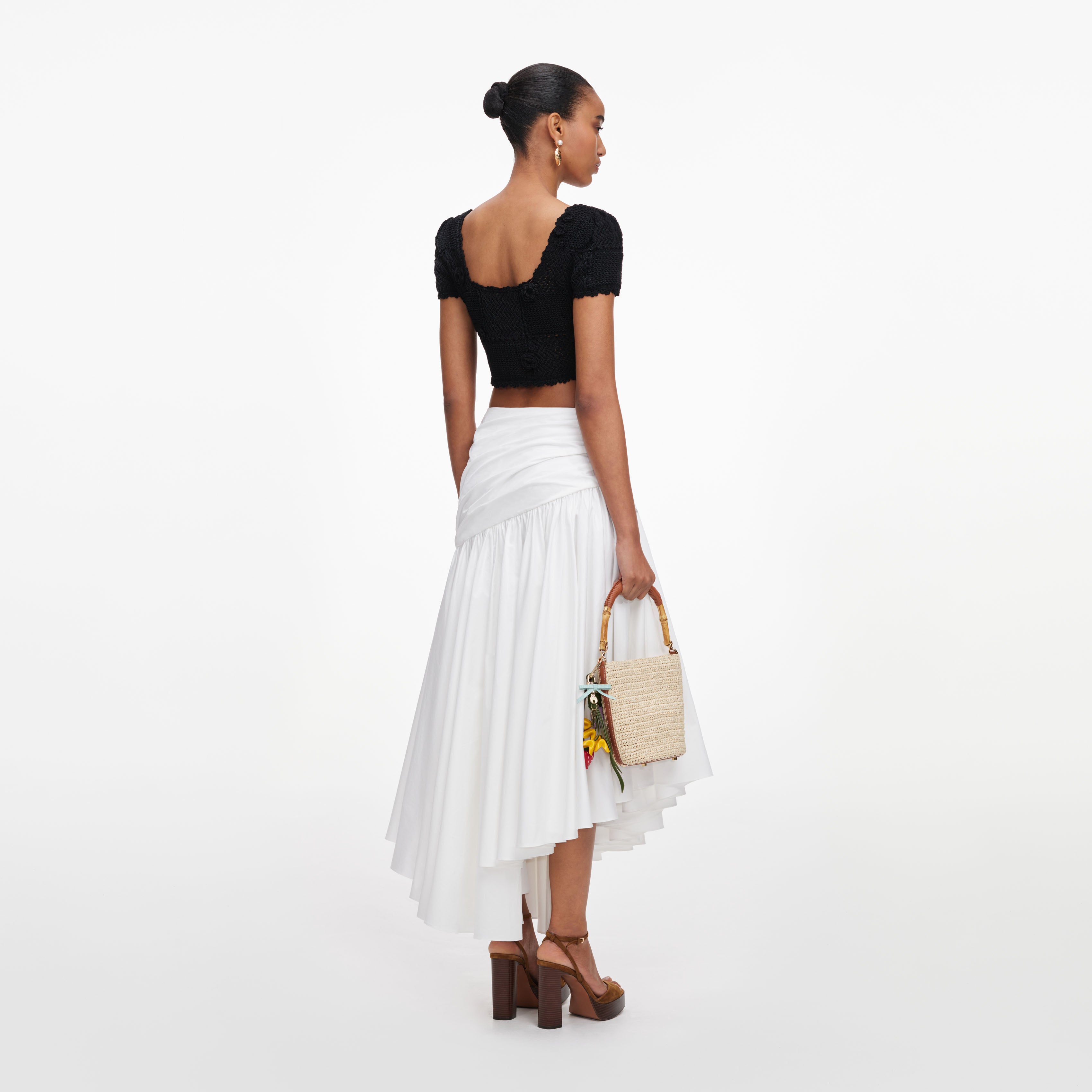 Self Portrait Black Crochet Knit Crop Top Schwarz S Häkel