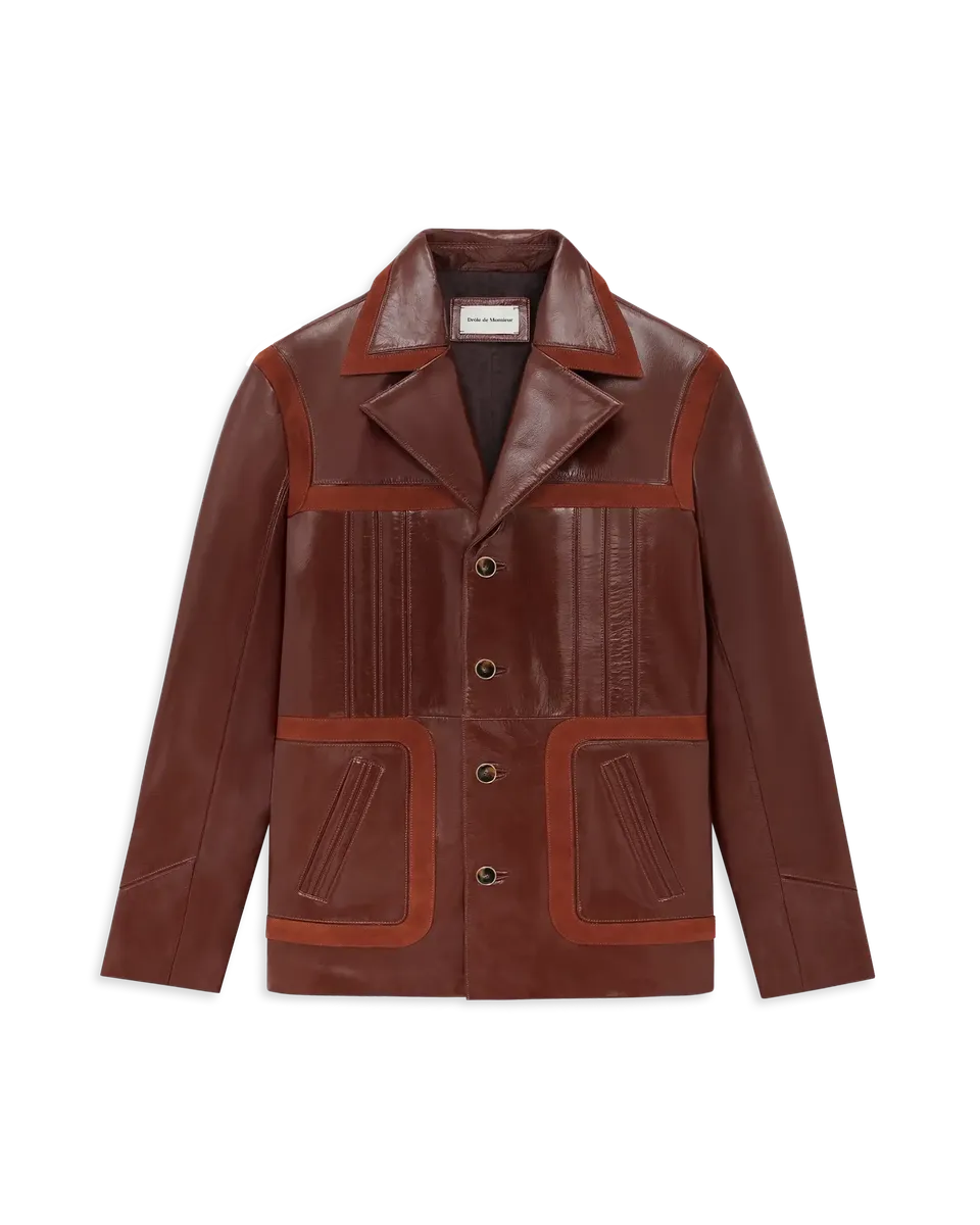 Drôle De Monsieur Veste Cuir Saharienne Lederjacke Braun Leder