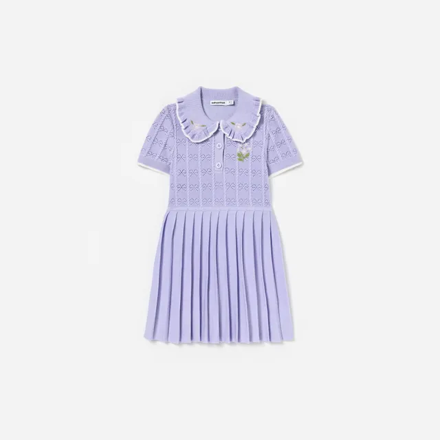 Self Portrait Lilac Pleated Pointelle Kinderkleid Lila Stickerei
