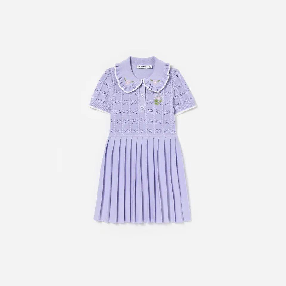 Self Portrait Lilac Pleated Pointelle Kinderkleid Lila Stickerei