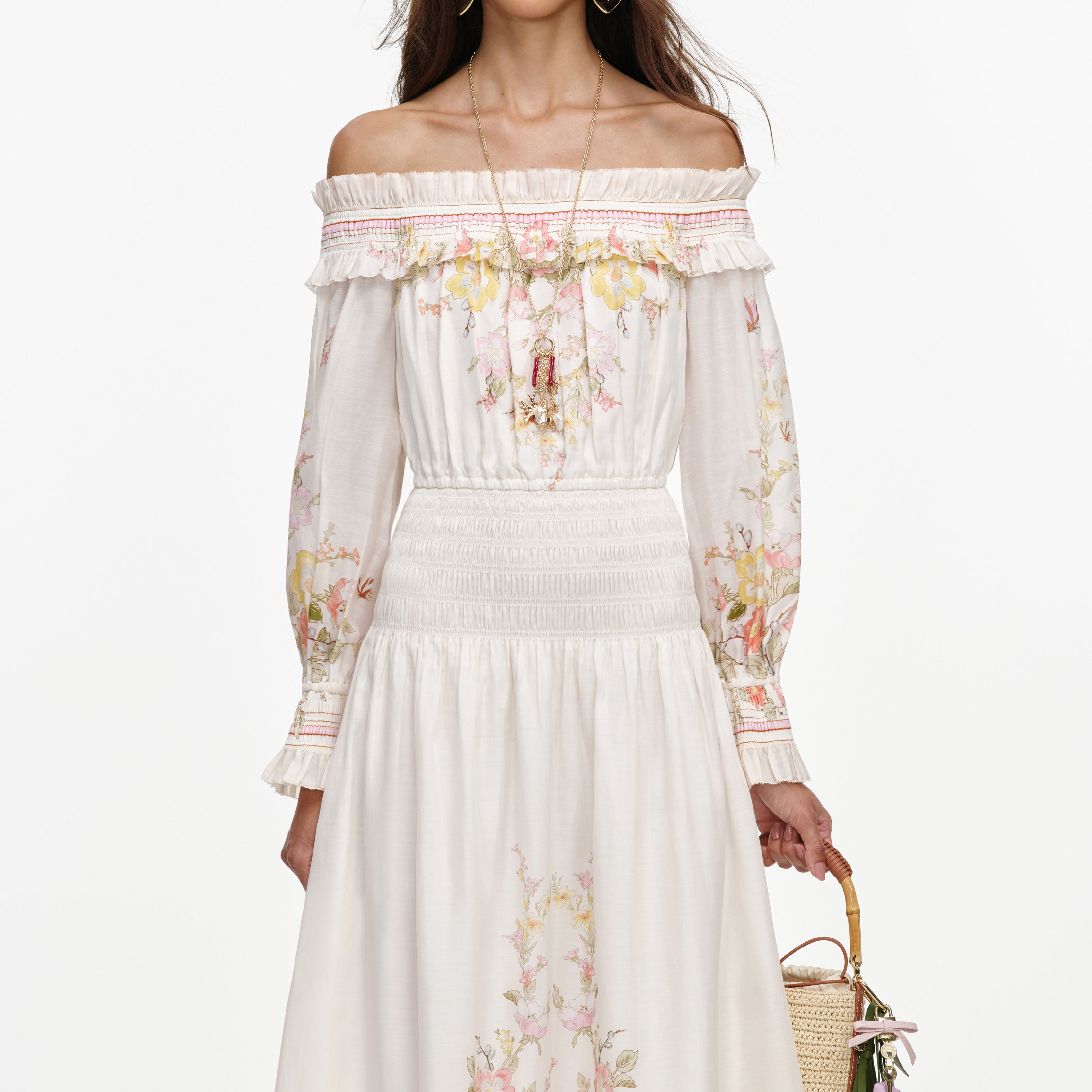 Self-Portrait Cream Floral Organza Maxikleid Creme UK 10