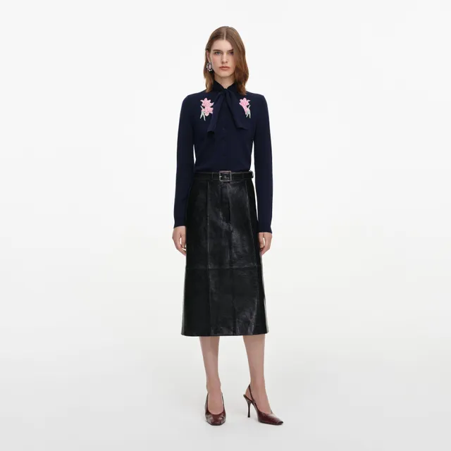 Self Portrait Navy Sequin Knit Cardigan Strickjacke Blau