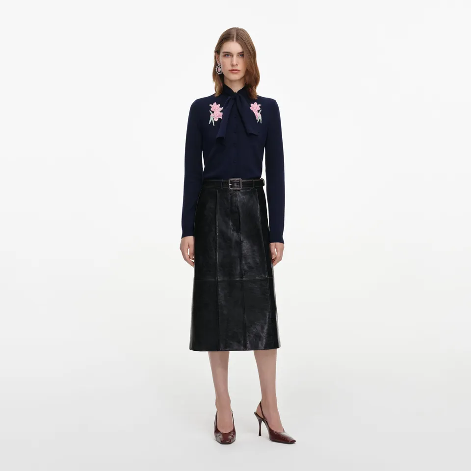 Self Portrait Navy Sequin Knit Cardigan Strickjacke Blau
