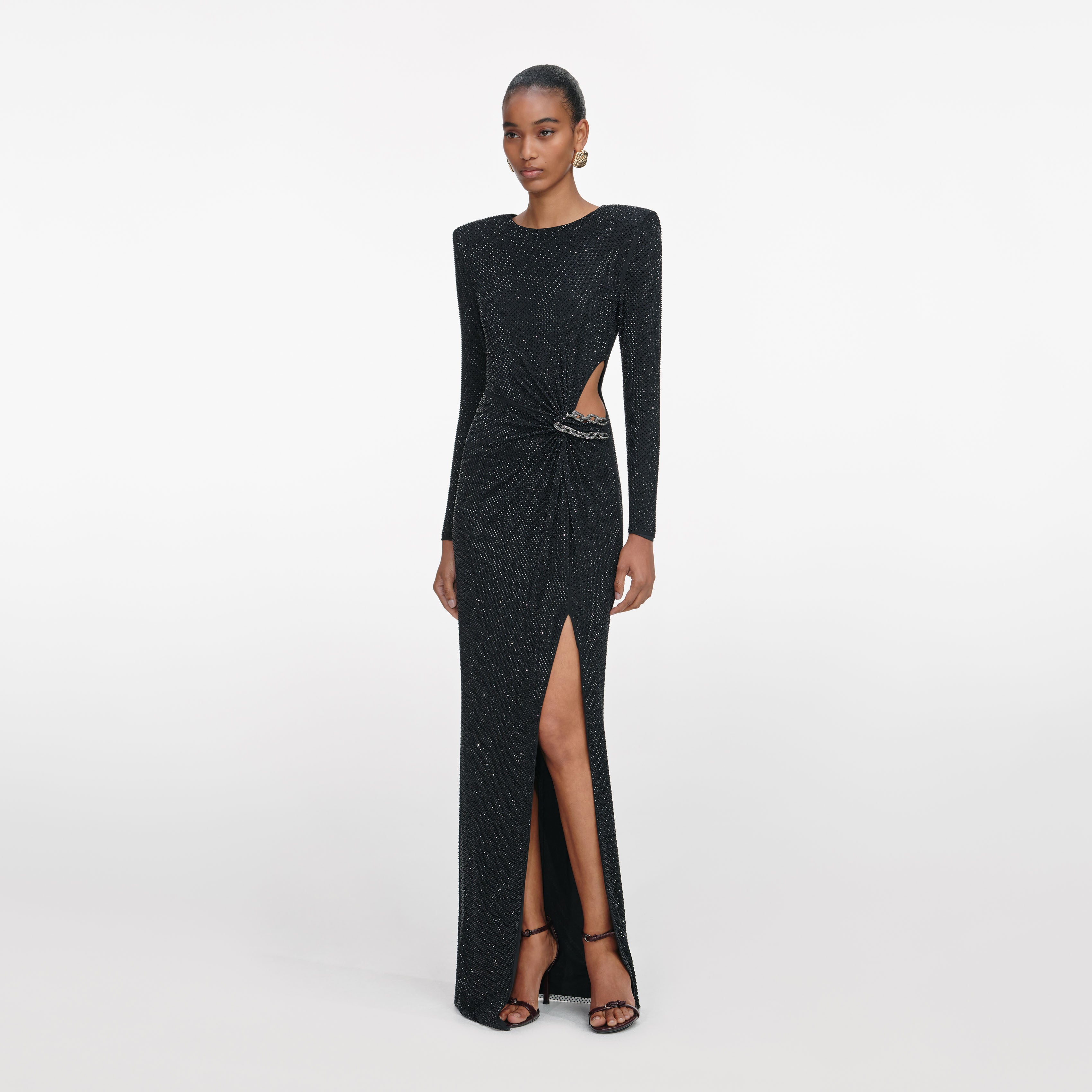 Self Portrait Black Rhinestone Maxikleid Schwarz UK8