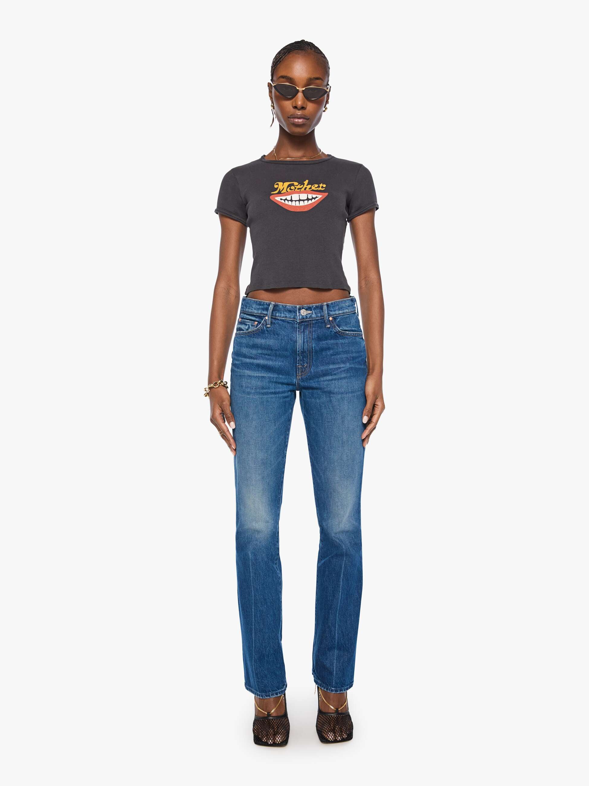 Mother The Itty Bitty Ringer T-Shirt MOTHER Mouth Schwarz