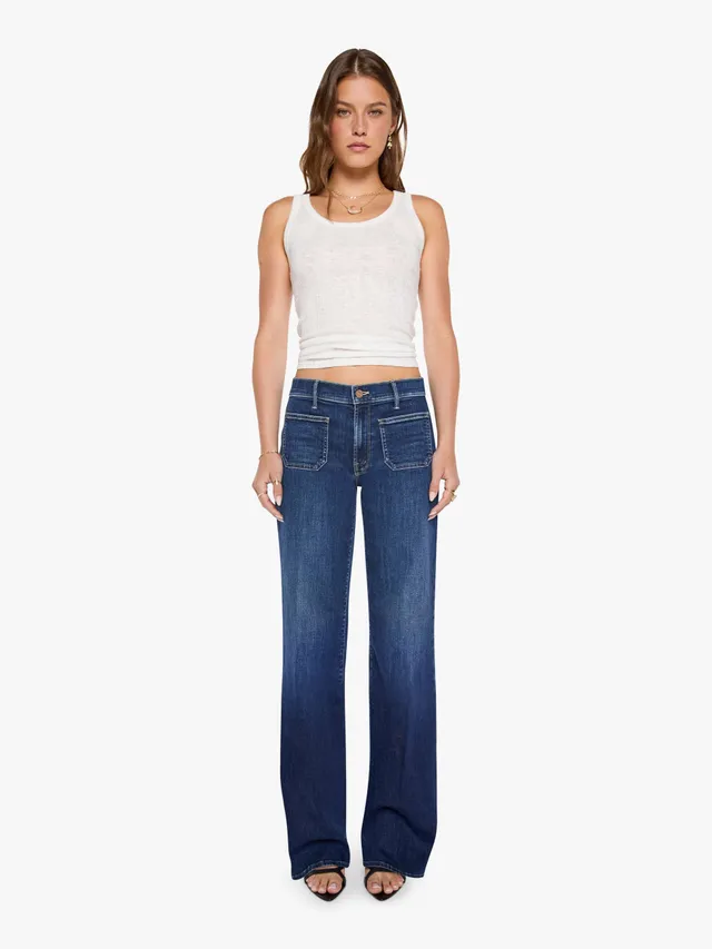 Mother The Patch Pocket Mid Rise Maven Sneak Jeans Backstage Pass Wide Leg