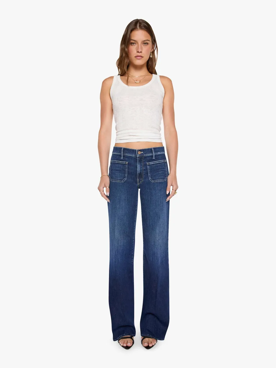 Mother The Patch Pocket Mid Rise Maven Sneak Jeans Backstage Pass Wide Leg