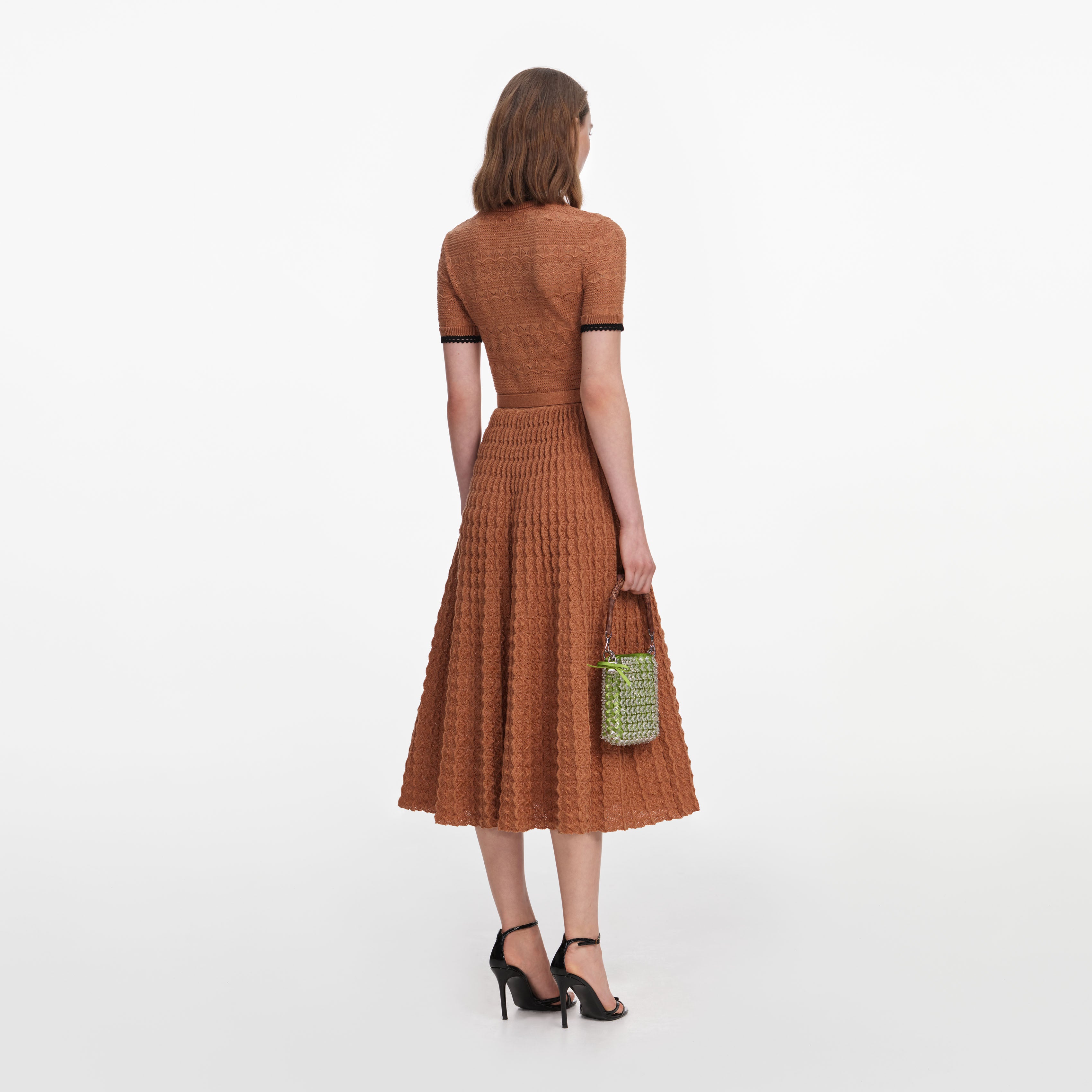 Self Portrait Pointelle Midi Kleid braun Strick Gürtel