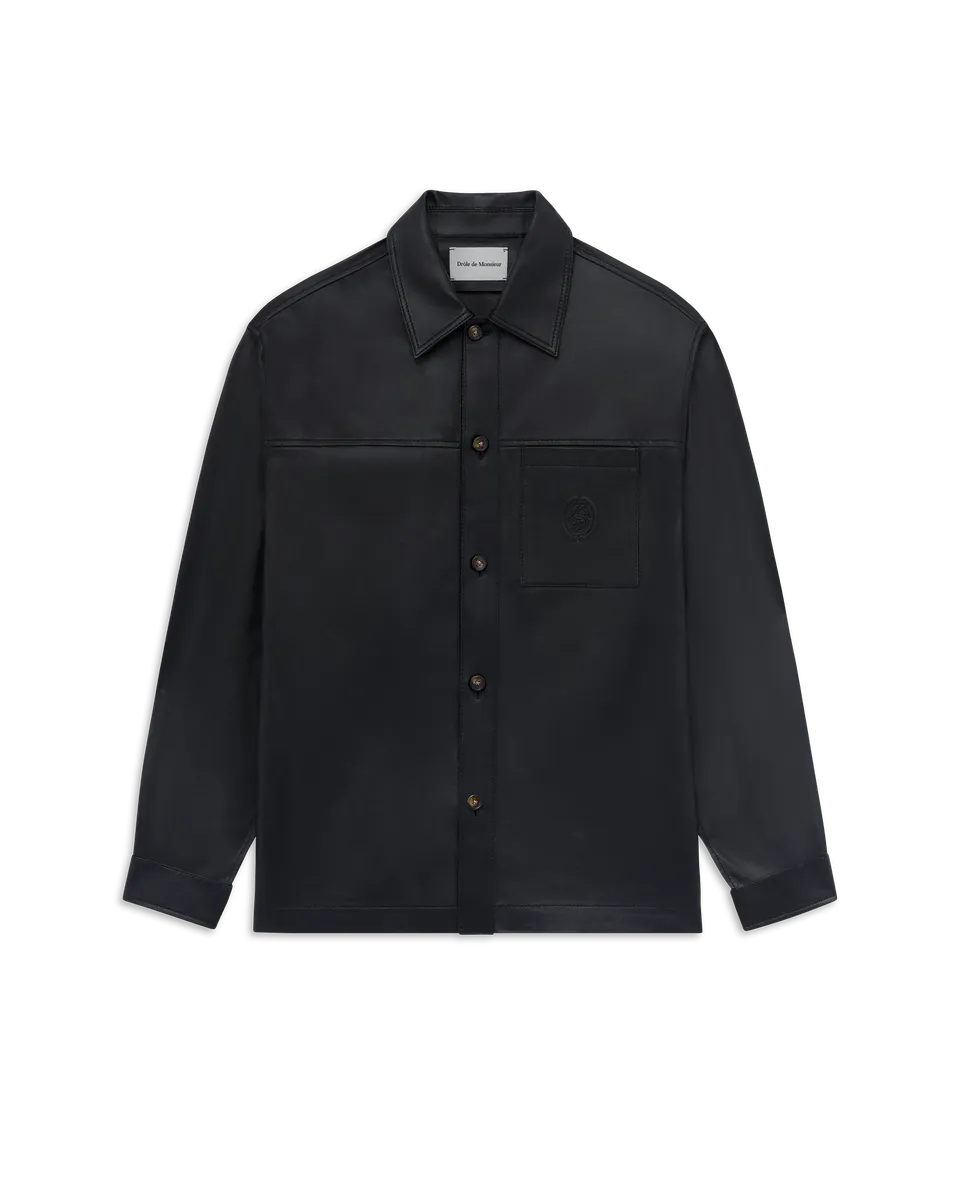 Drôle De Monsieur D Mirror Overshirt Lederhemd Schwarz Lammleder