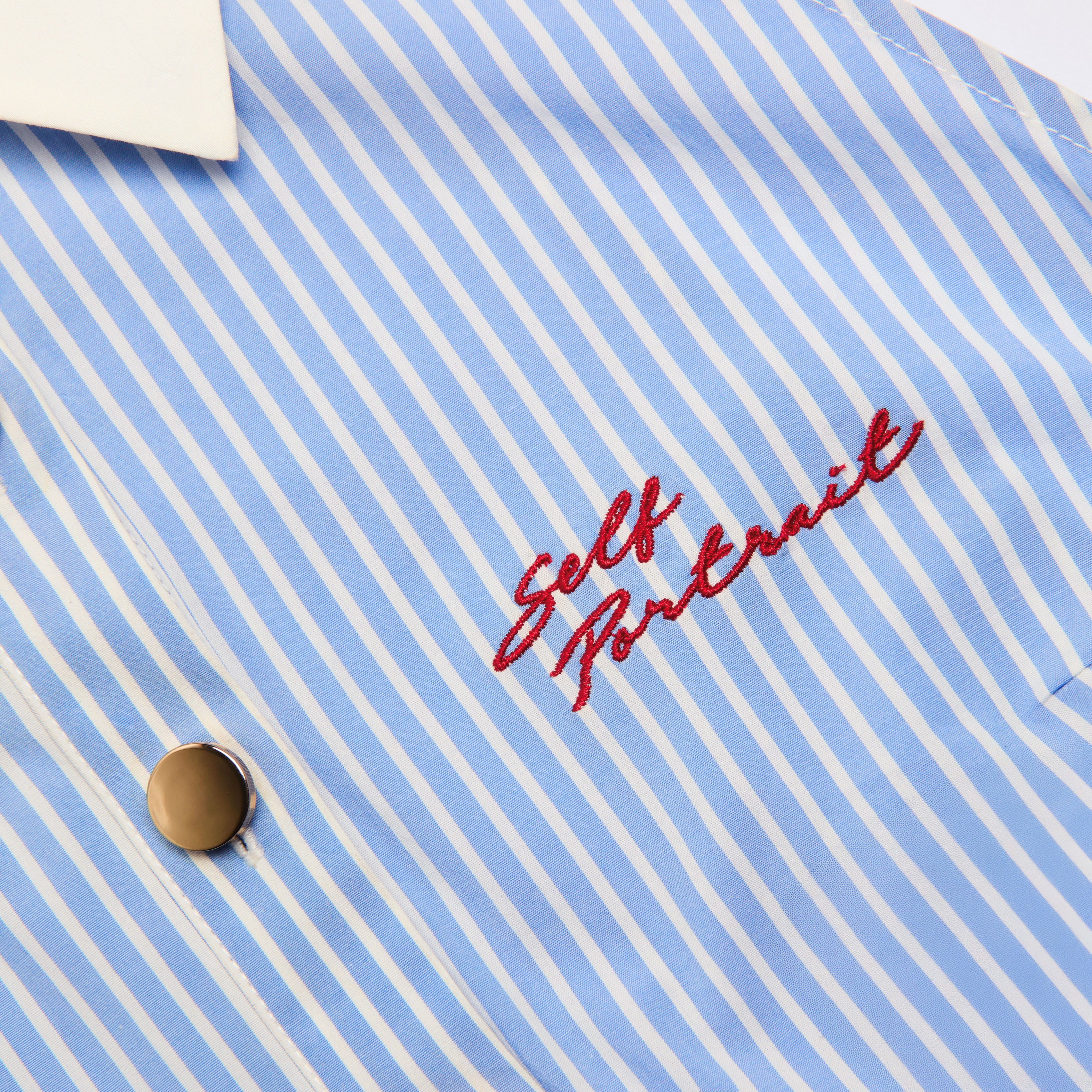 Self Portrait Blue Striped Cotton Midikleid Blau UK 10 Baumwolle
