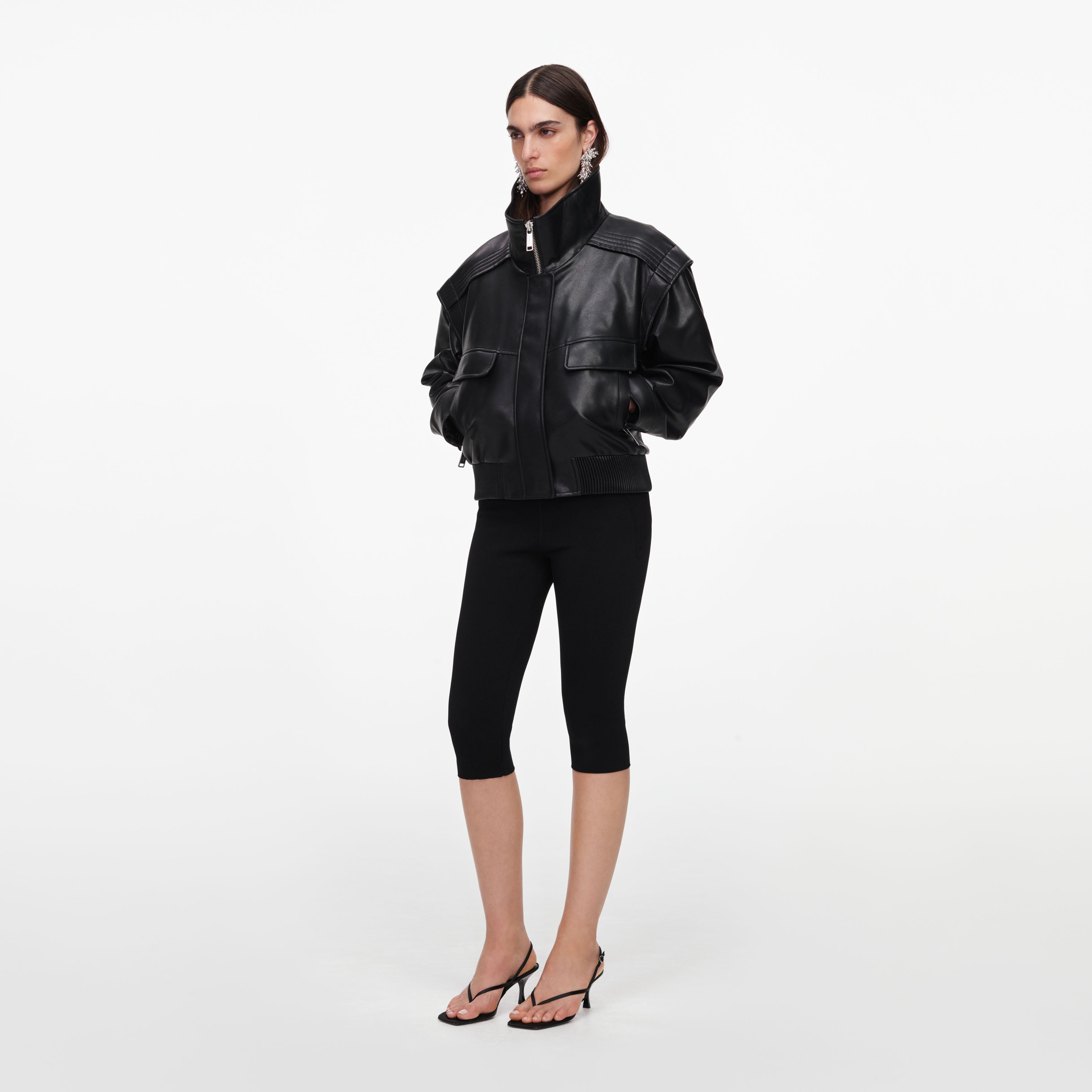 Self Portrait Outerwear Black Faux Leather Bomber Jacke UK 8