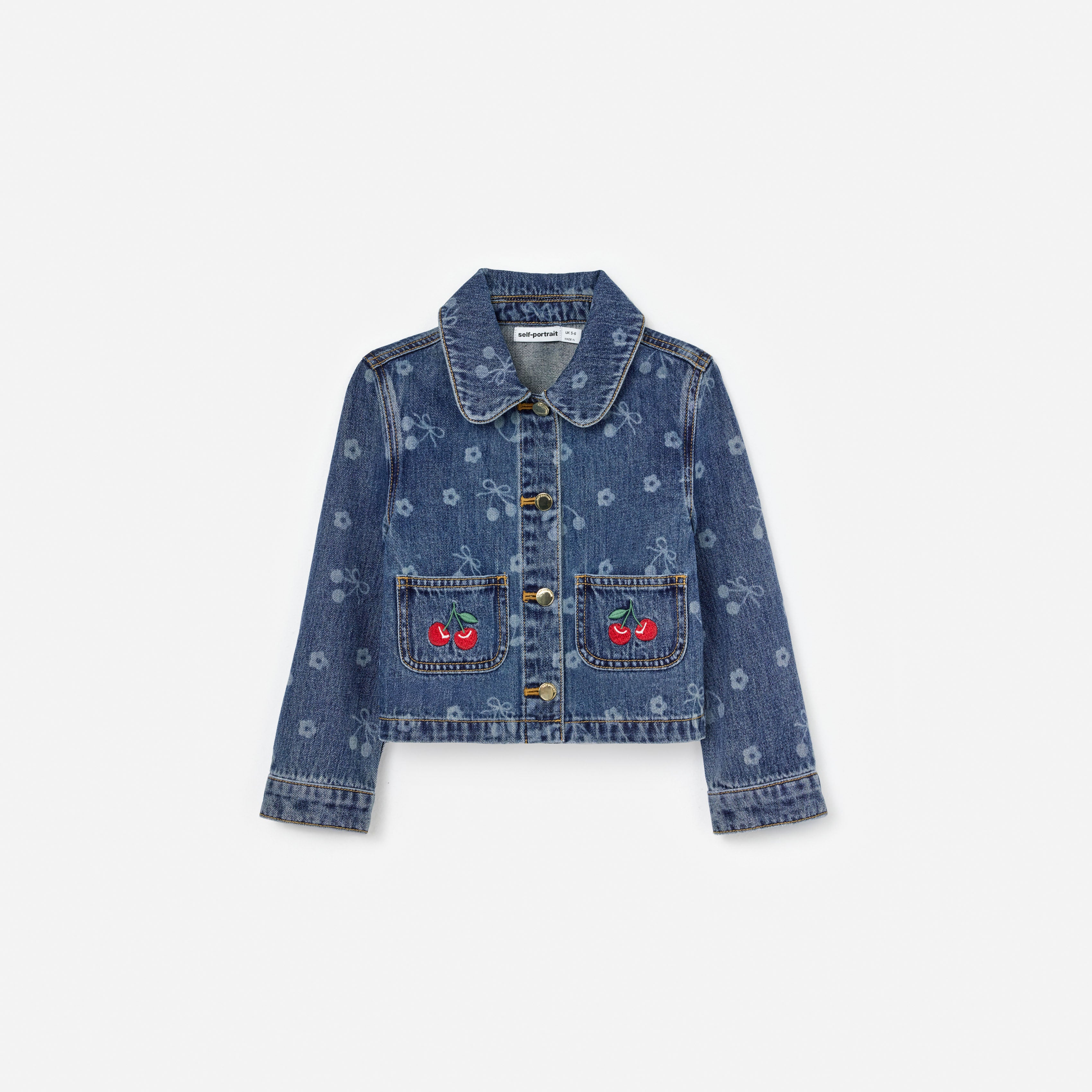 Self Portrait Denim Cherry Bow Jeansjacke Kinder Blau Kirsche
