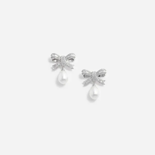 Self Portrait Jewellery Crystal Bow Pearl Droplet Ohrringe Silber