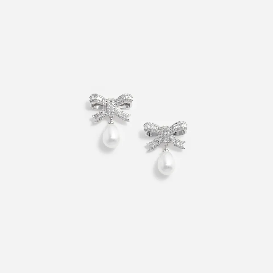 Self Portrait Jewellery Crystal Bow Pearl Droplet Ohrringe Silber