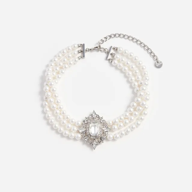 Self Portrait Crystal Pearl Choker Kette Creme
