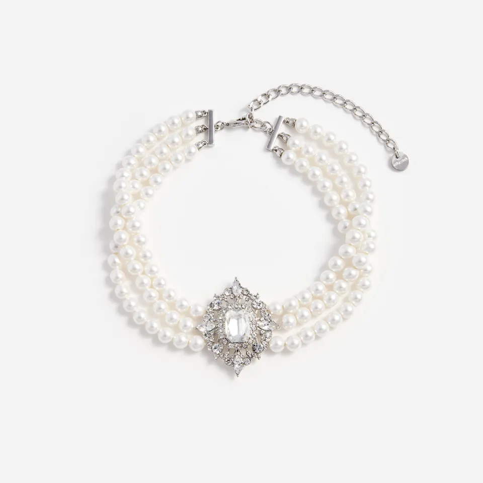 Self Portrait Crystal Pearl Choker Kette Creme