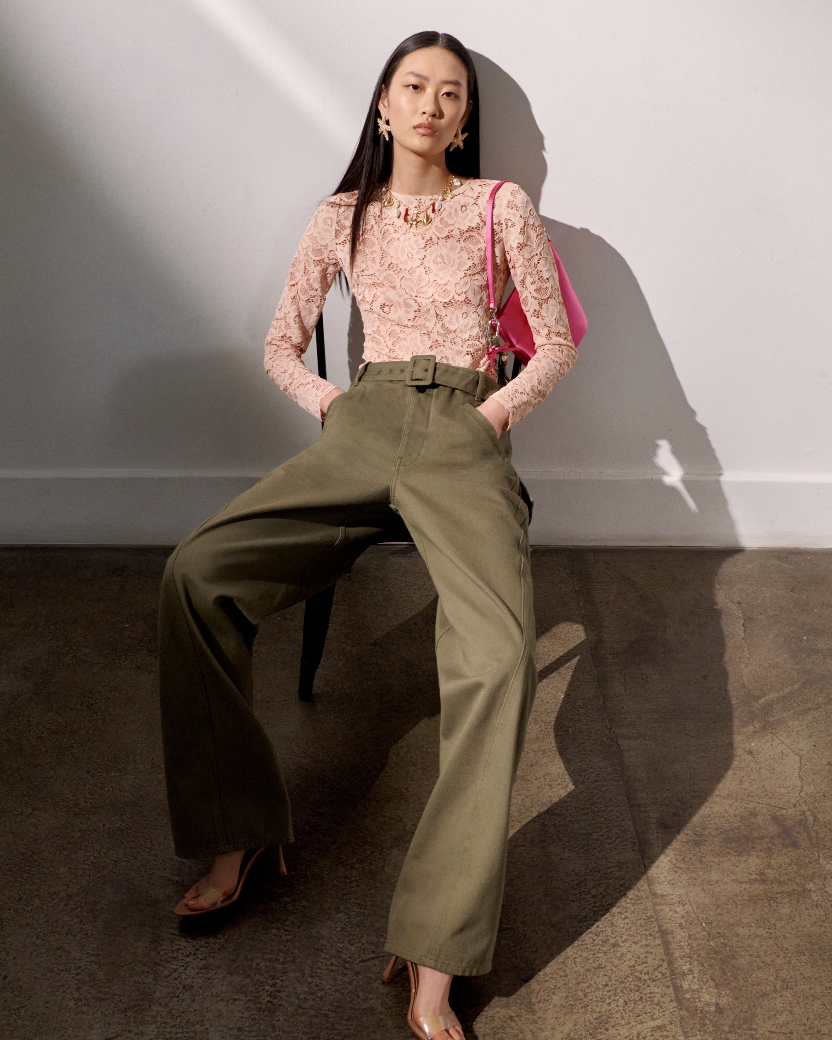 Self Portrait Khaki Cargo Jeans Barrel Damen Khaki