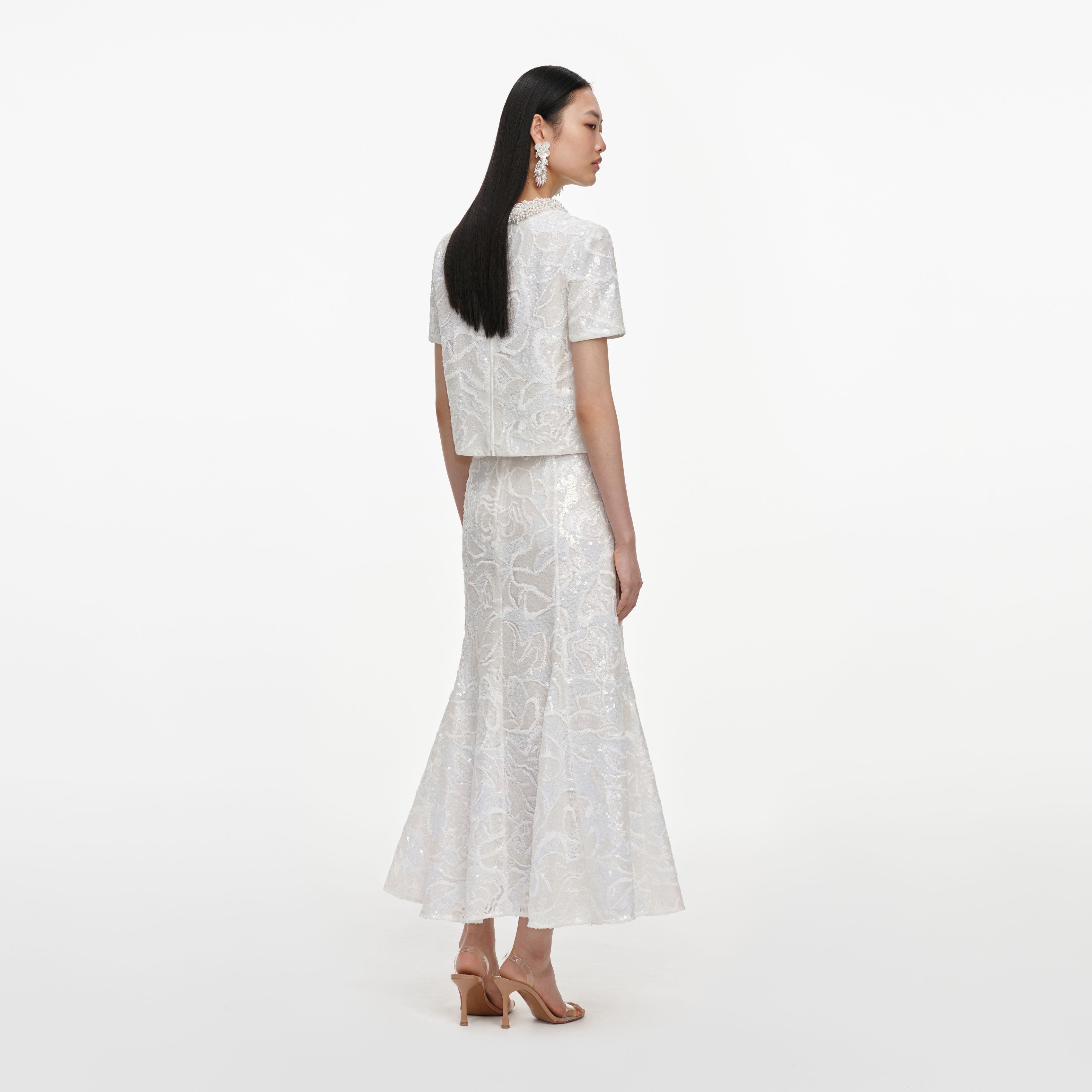 Self Portrait Tops White Sequin Lace Top Weiß UK 8 Pailletten