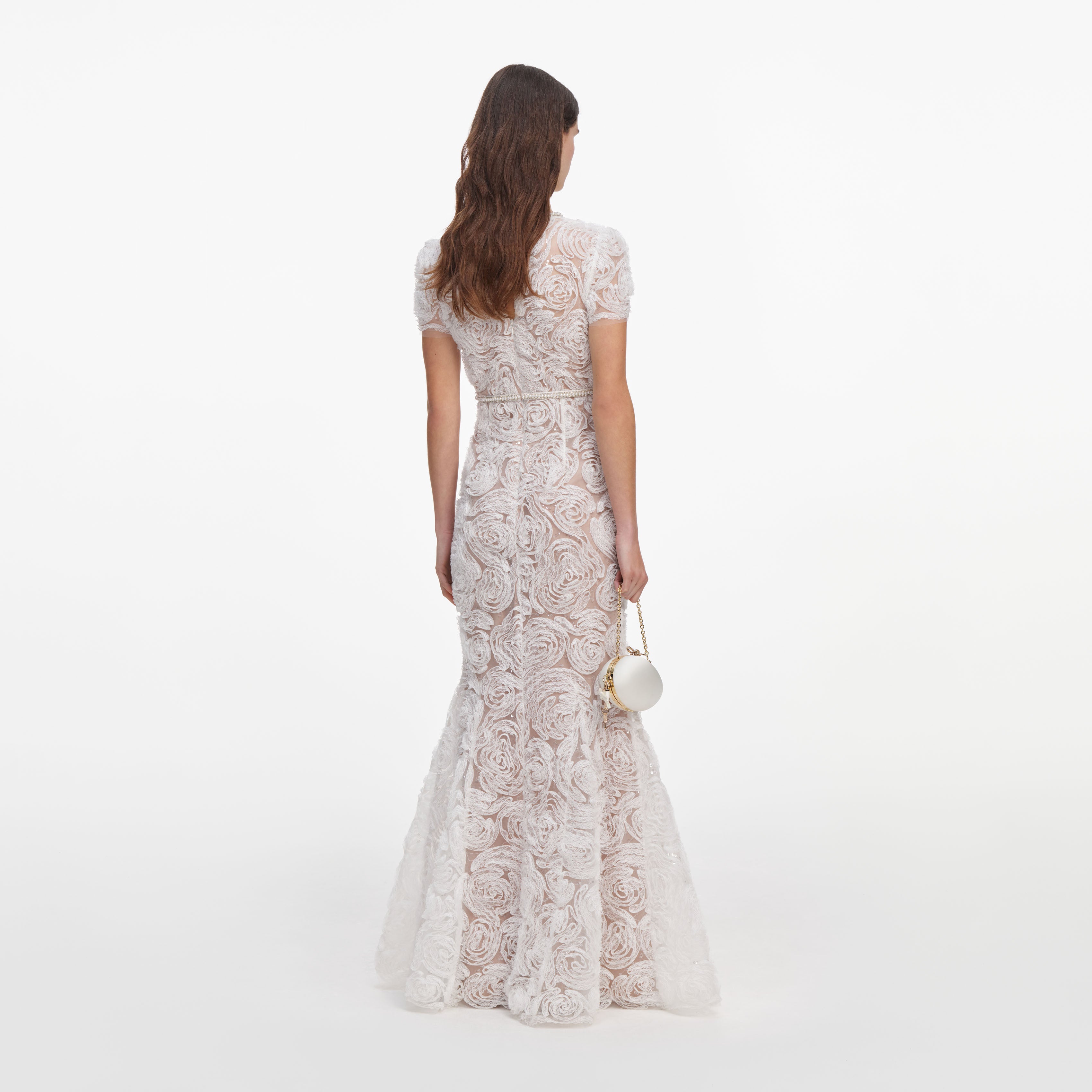 Self Portrait Tulle Lace Maxi Kleid Weiß Spitze