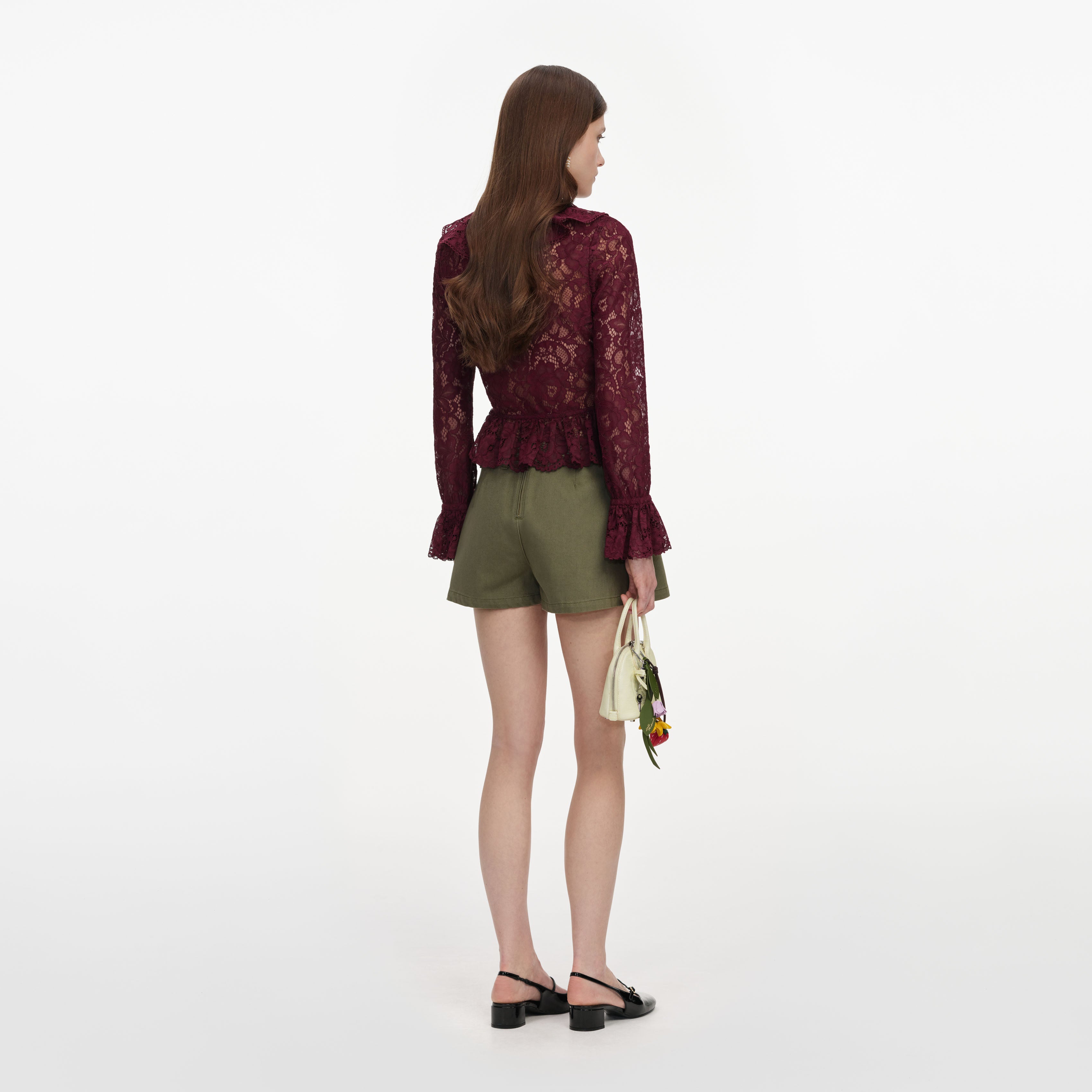 Self-Portrait Tops Plum Lace Ruffle Top bordeaux Spitze
