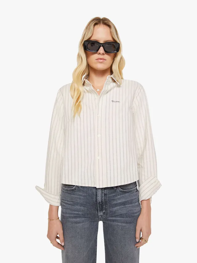 Mother Cropped Bestie Hemd Cream Black Stripe creme schwarz