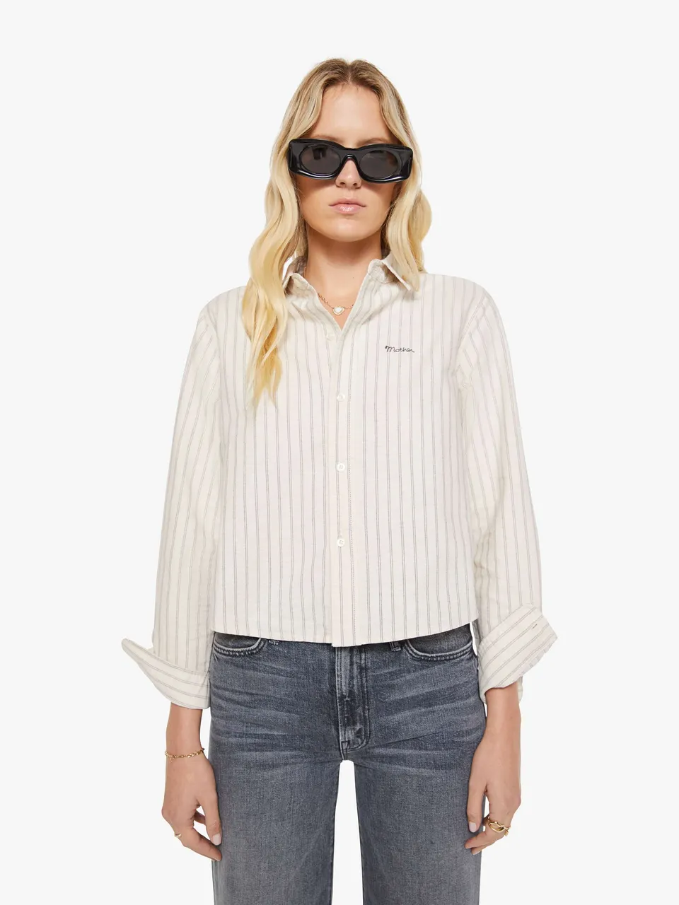 Mother Cropped Bestie Hemd Cream Black Stripe creme schwarz
