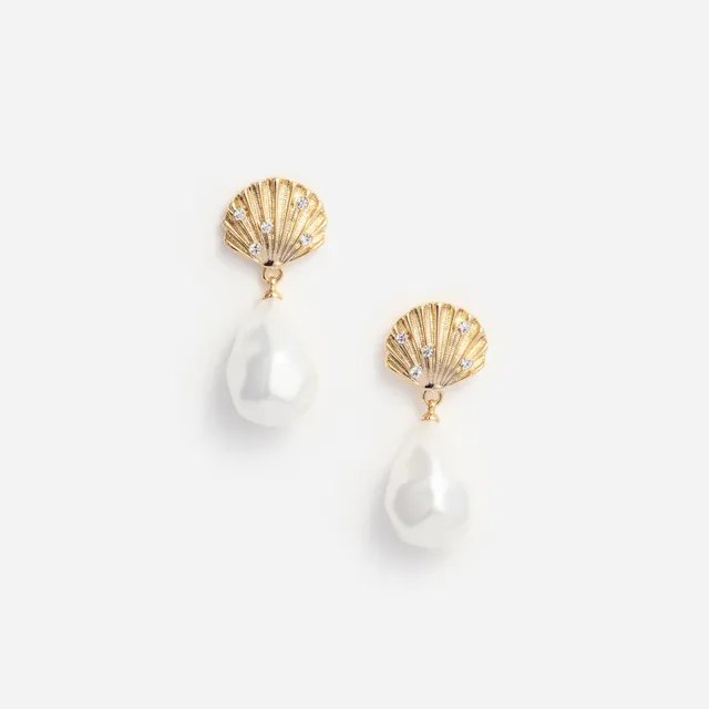 Self Portrait Tiered Shell Ohrringe Gold Creme