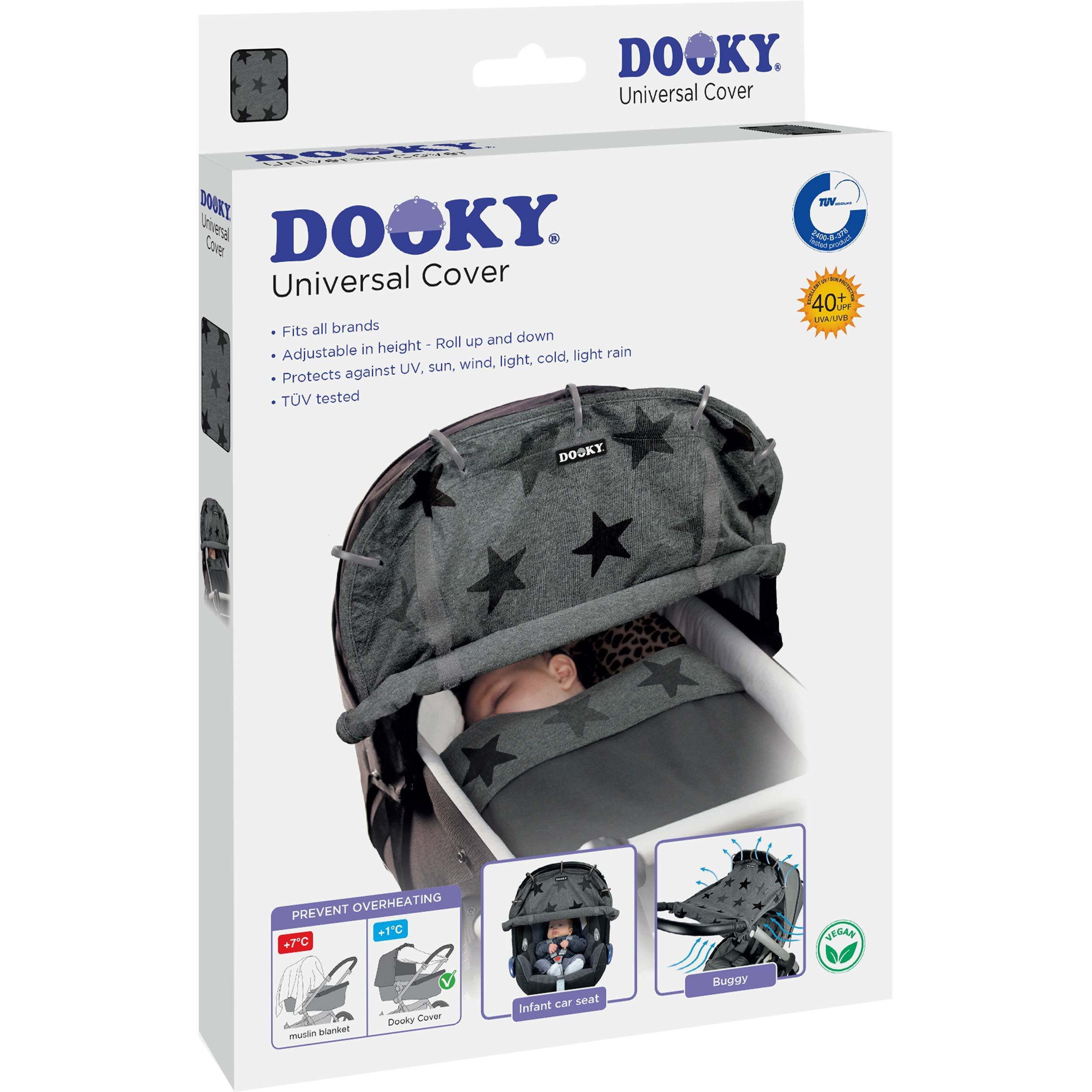 Dooky Universal Cover Sonnenschutz Grey Stars mit Decke UV 40+