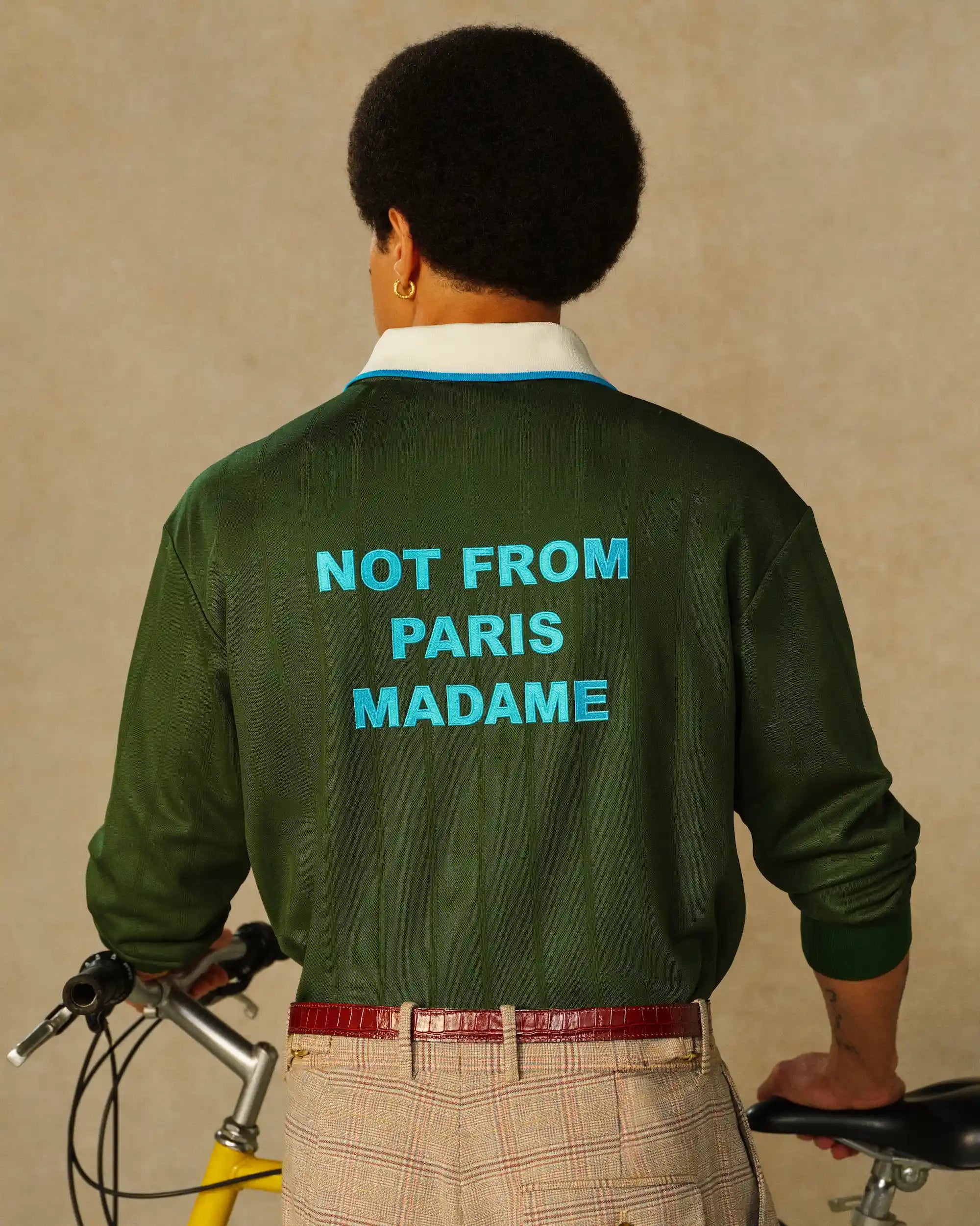 Drôle De Monsieur Slogan Longsleeve Polo Dunkelgrün Print