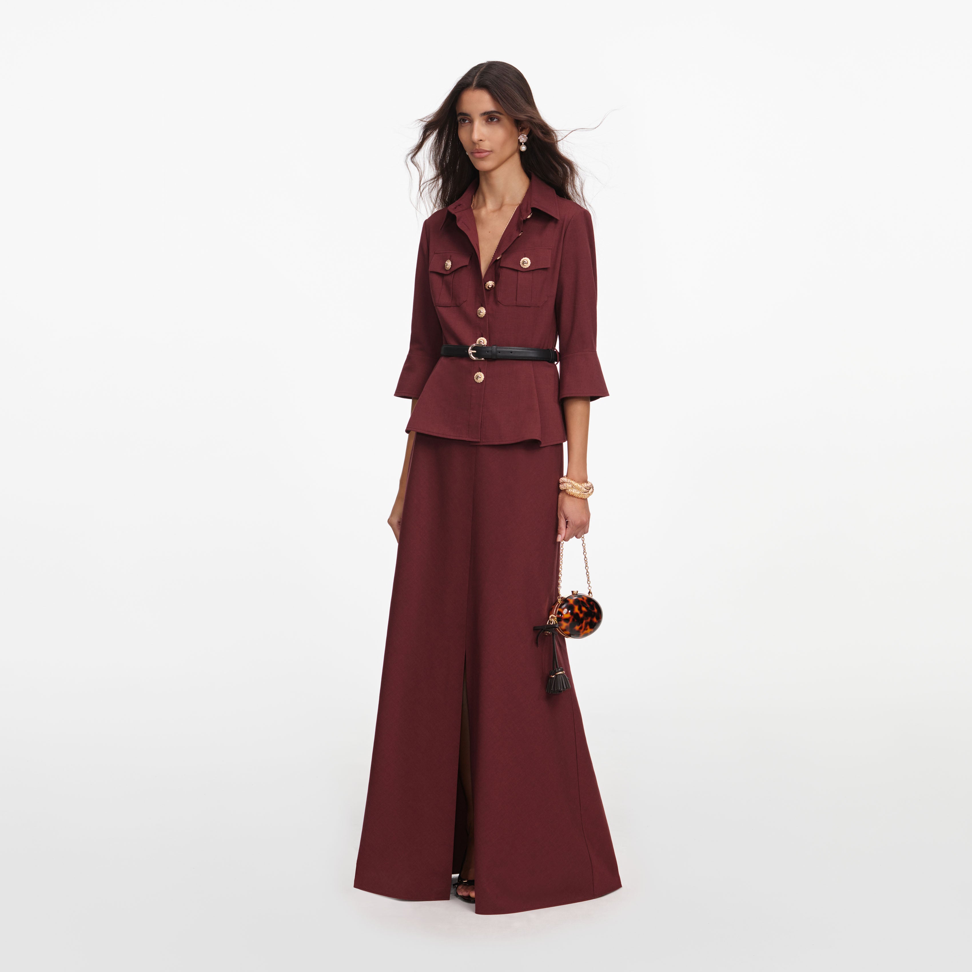 Self Portrait Brown Twill Maxi Kleid Braun Goldknöpfe