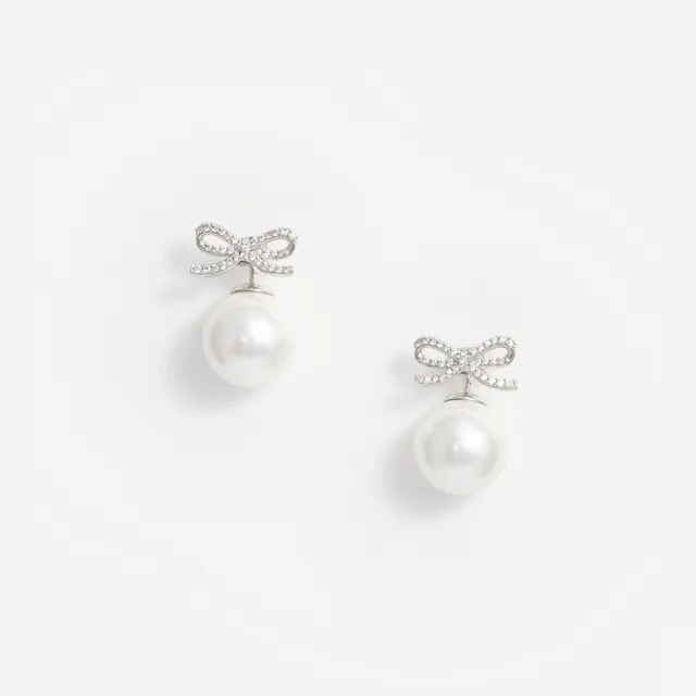 Self-Portrait Crystal Bow Pearl Back Ohrringe Silber