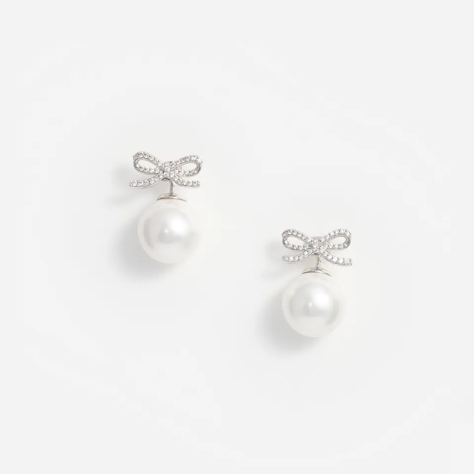 Self-Portrait Crystal Bow Pearl Back Ohrringe Silber