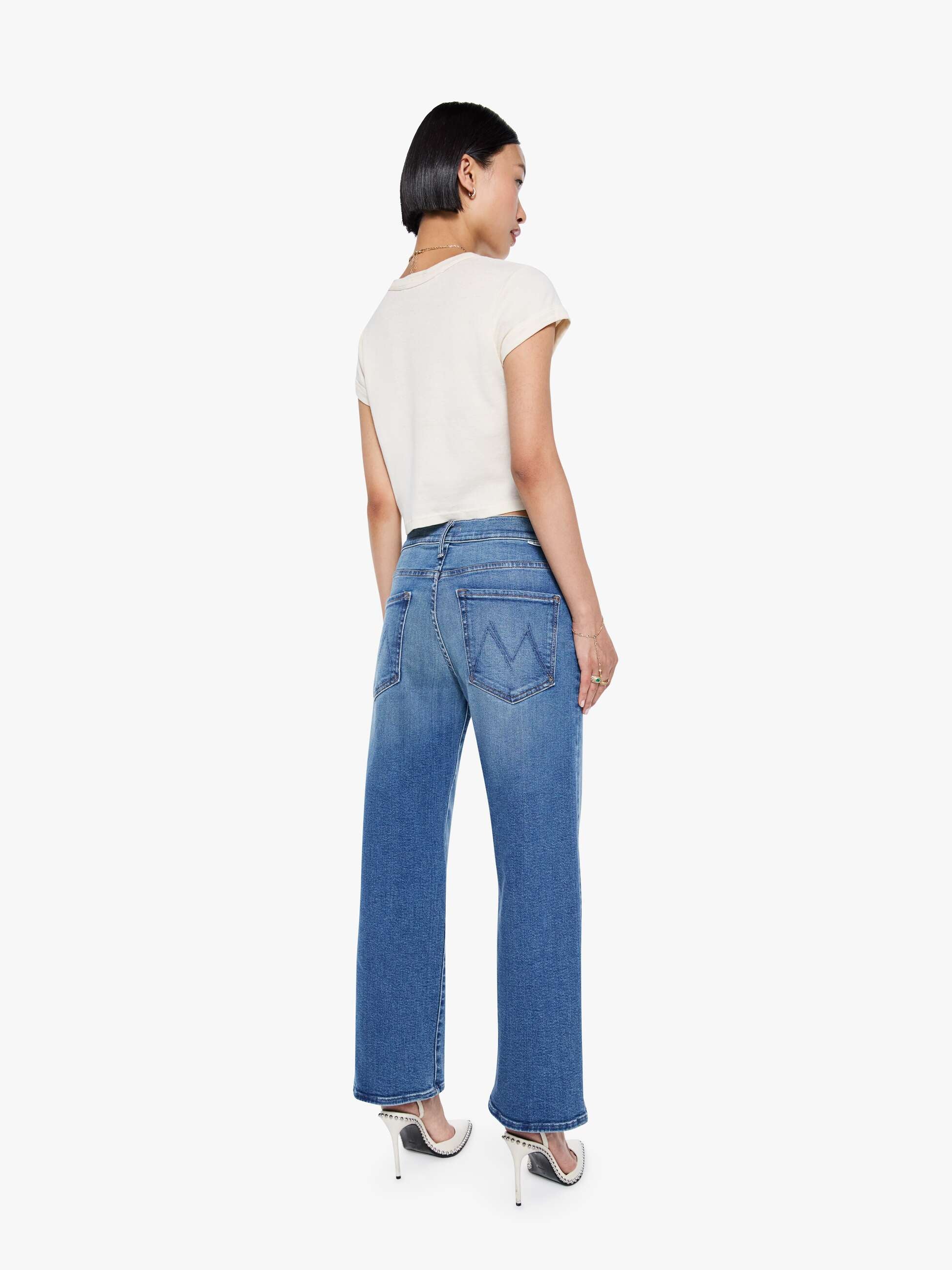 Mother Lil Mid Rise Tunnel Vision Flood Jeans Blau Petite