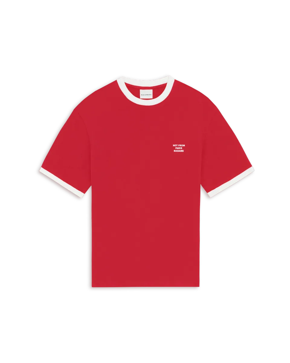 Drôle De Monsieur Contrasted Slogan T-Shirt rot Baumwolle Slim