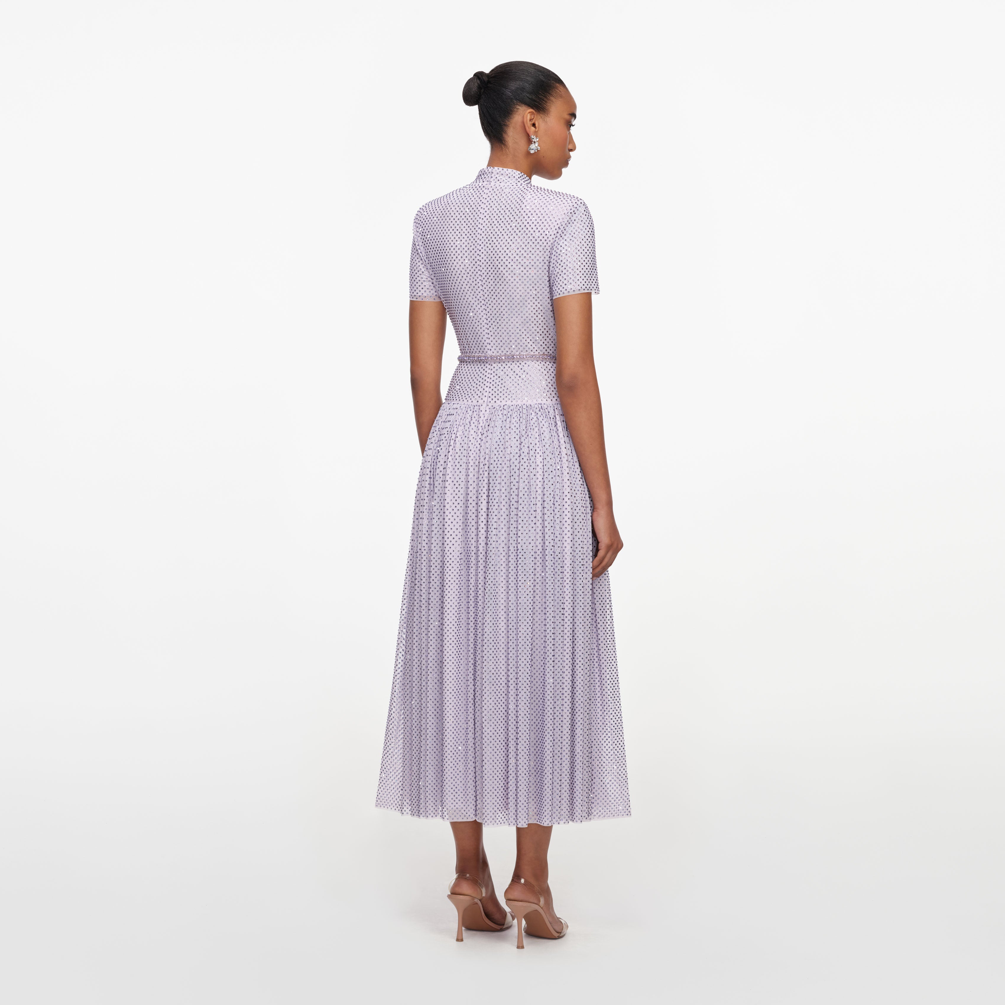 Self Portrait Lilac Rhinestone Midi Dress Kleid lila Strass